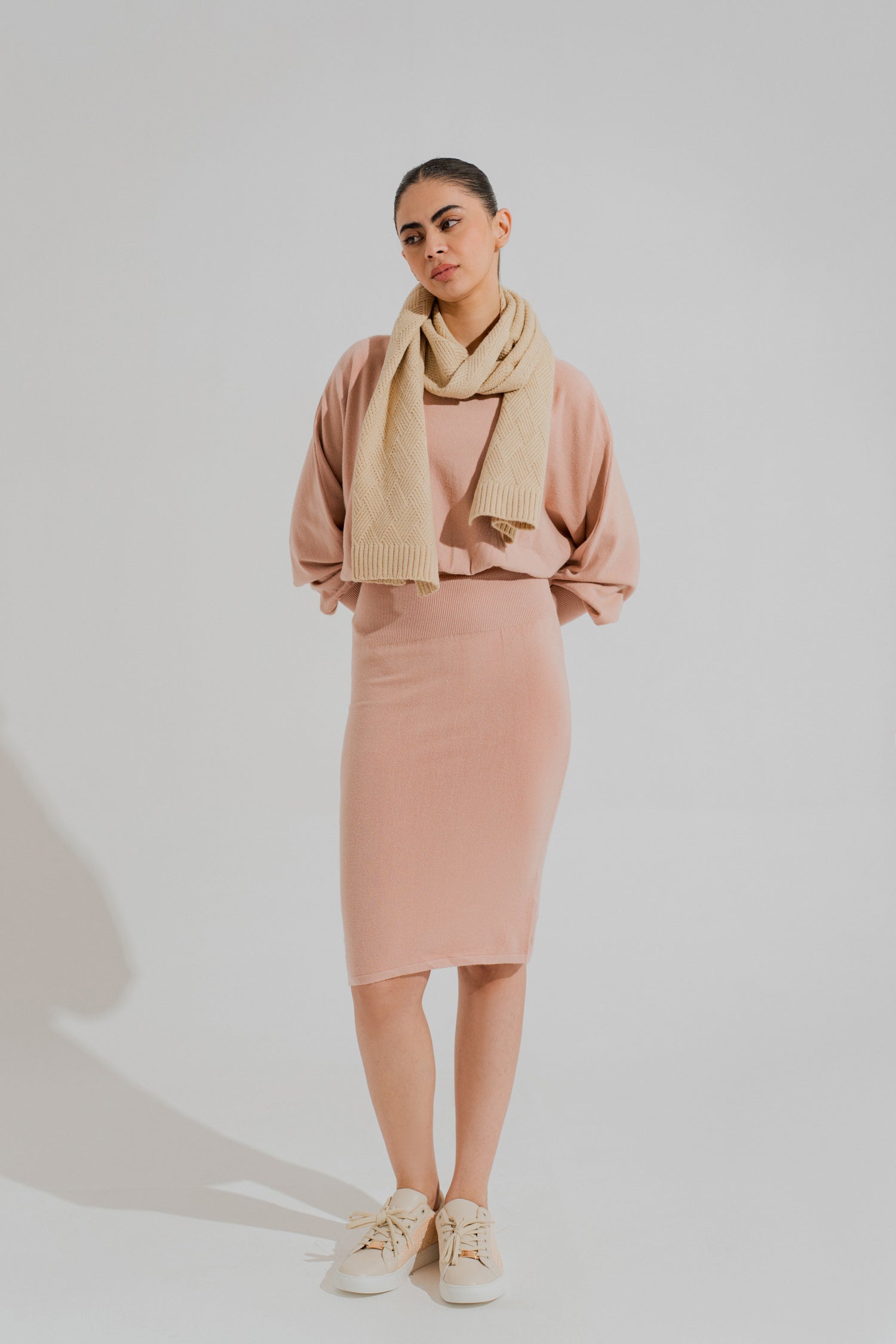 Peach Midi Sweater Dress