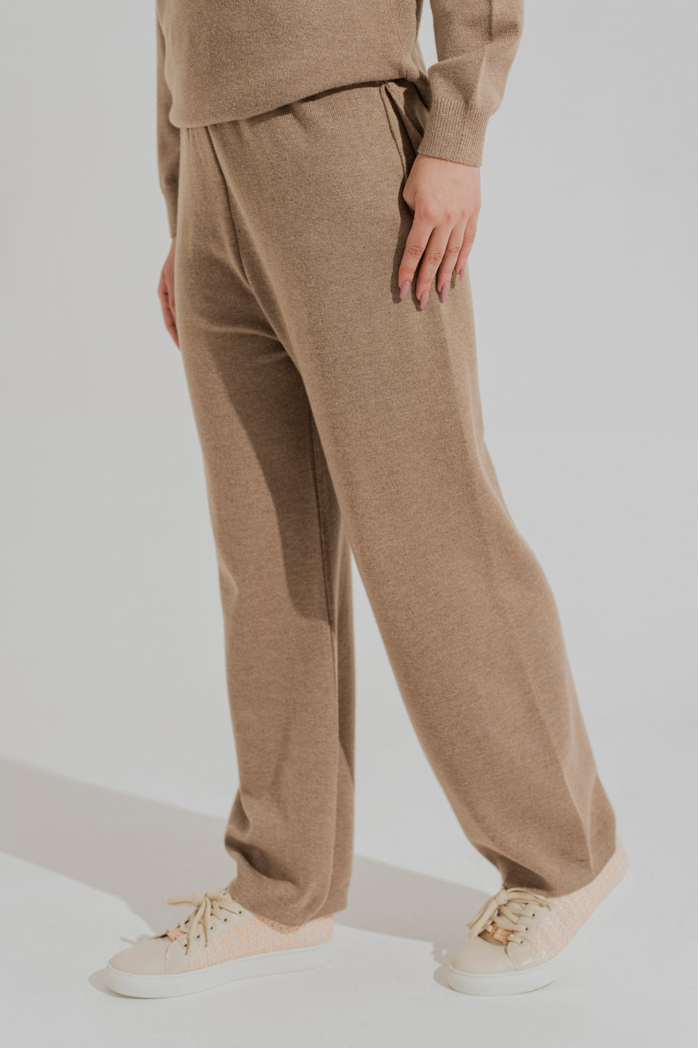 Beige Wide-Leg Knit Trousers - Hustle N Holla