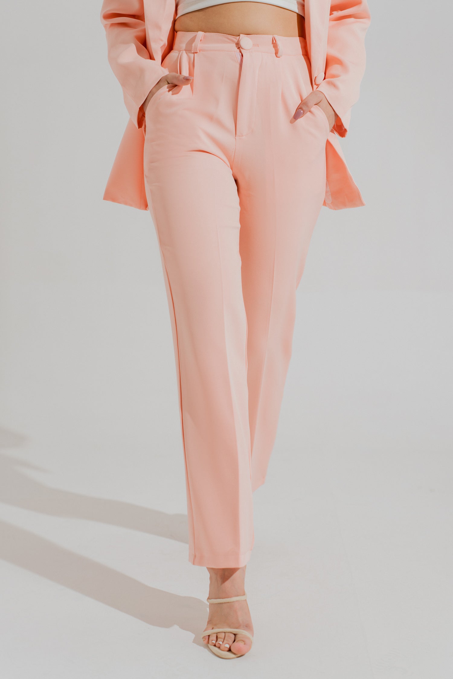 Peach Slim Fit Tailored Pants