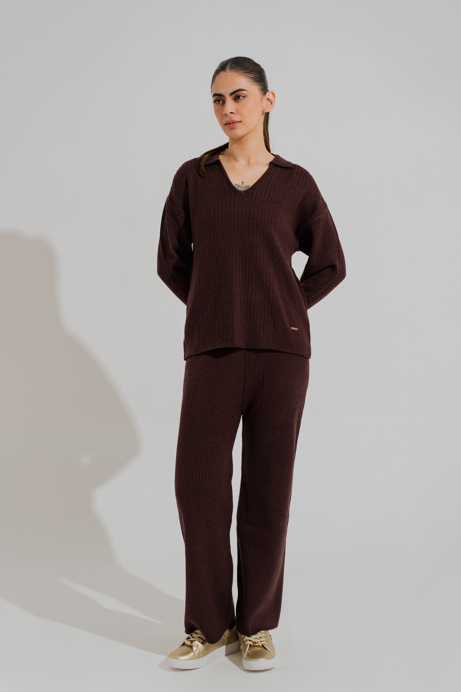 Brown Cropped Relaxed Fit Sweater