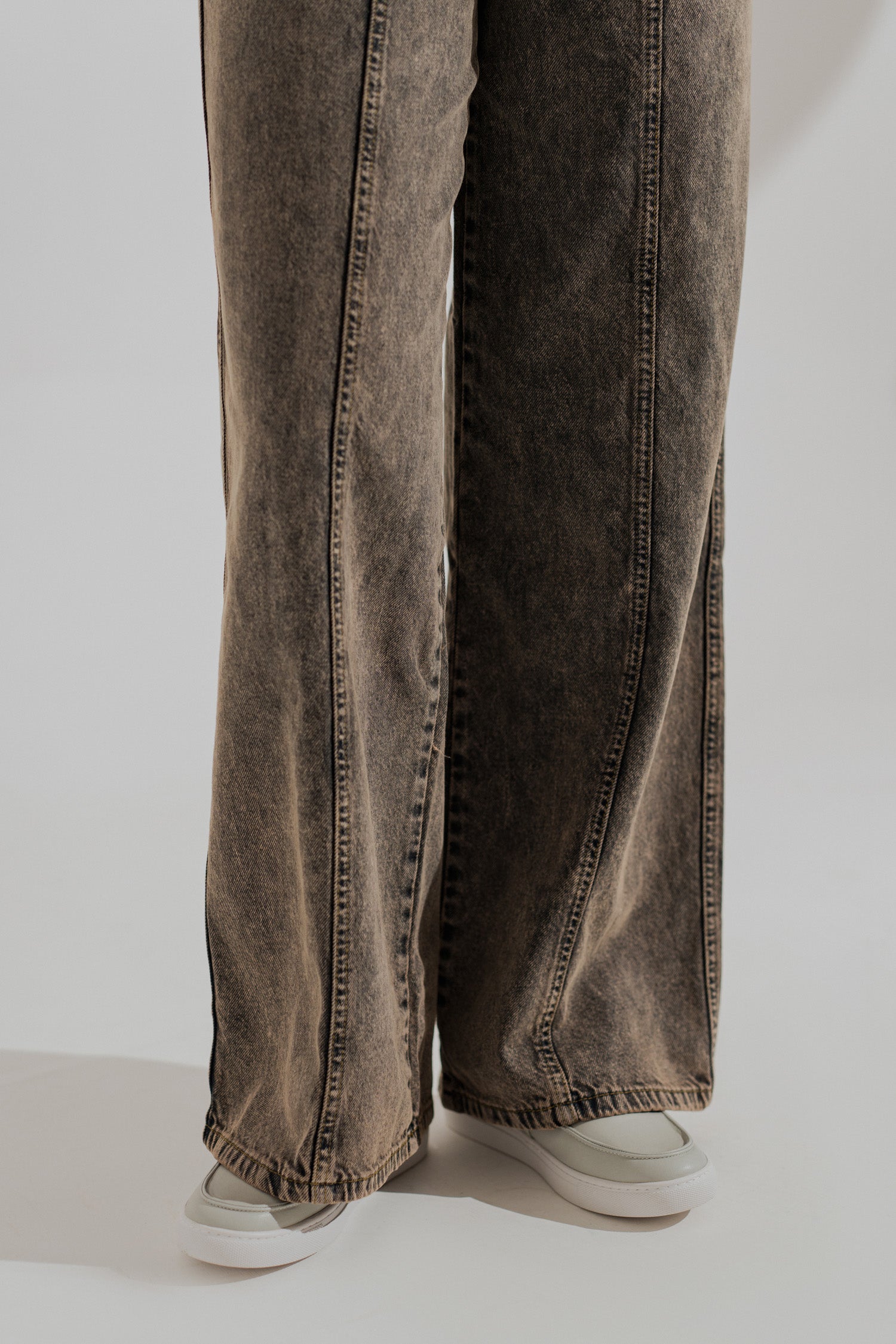 Grey Mid Wash Panelled Wide Leg Denim Jeans - Hustle N Holla