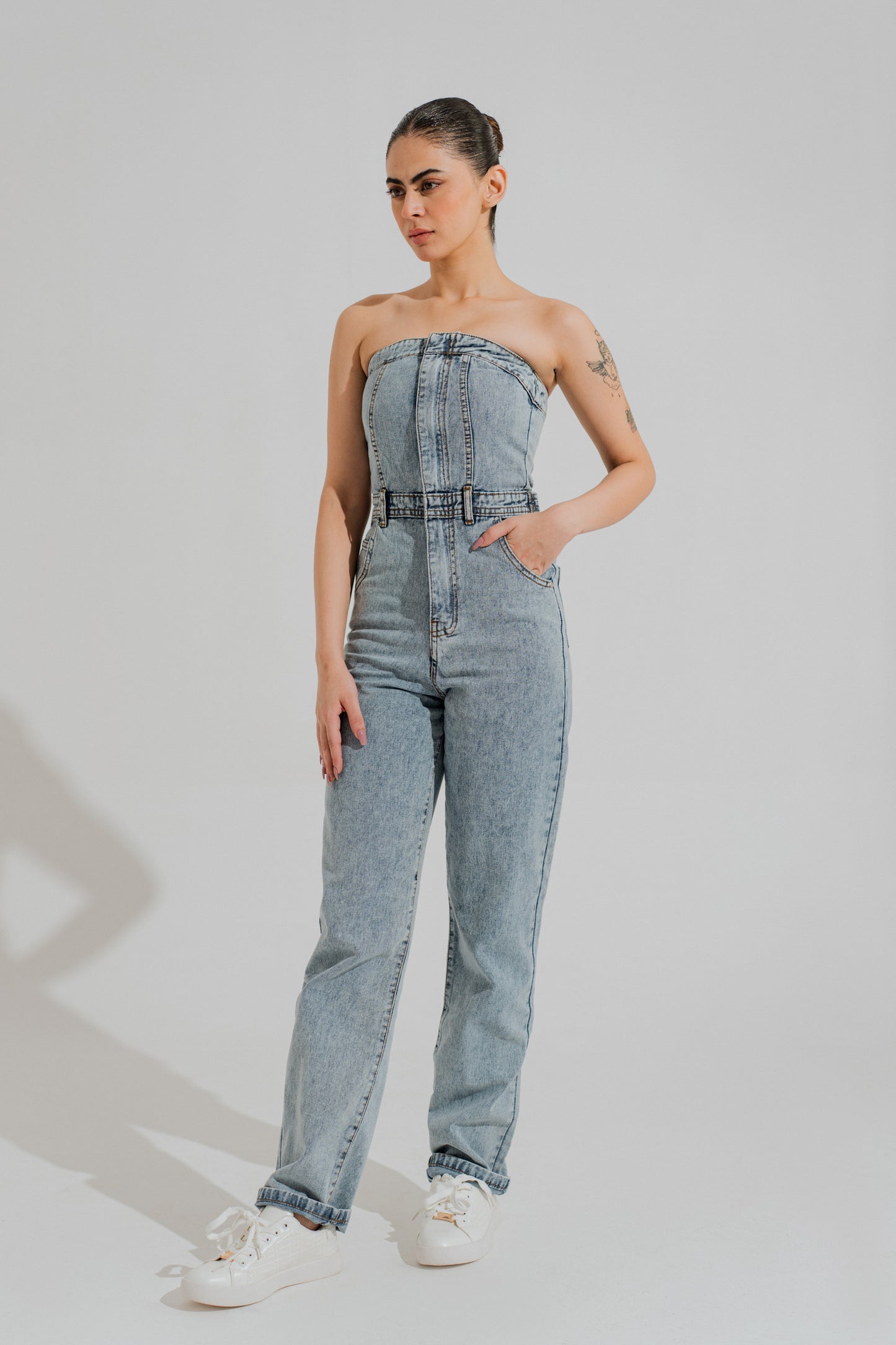 Light Washed Slim Fit Corset Jumpsuit