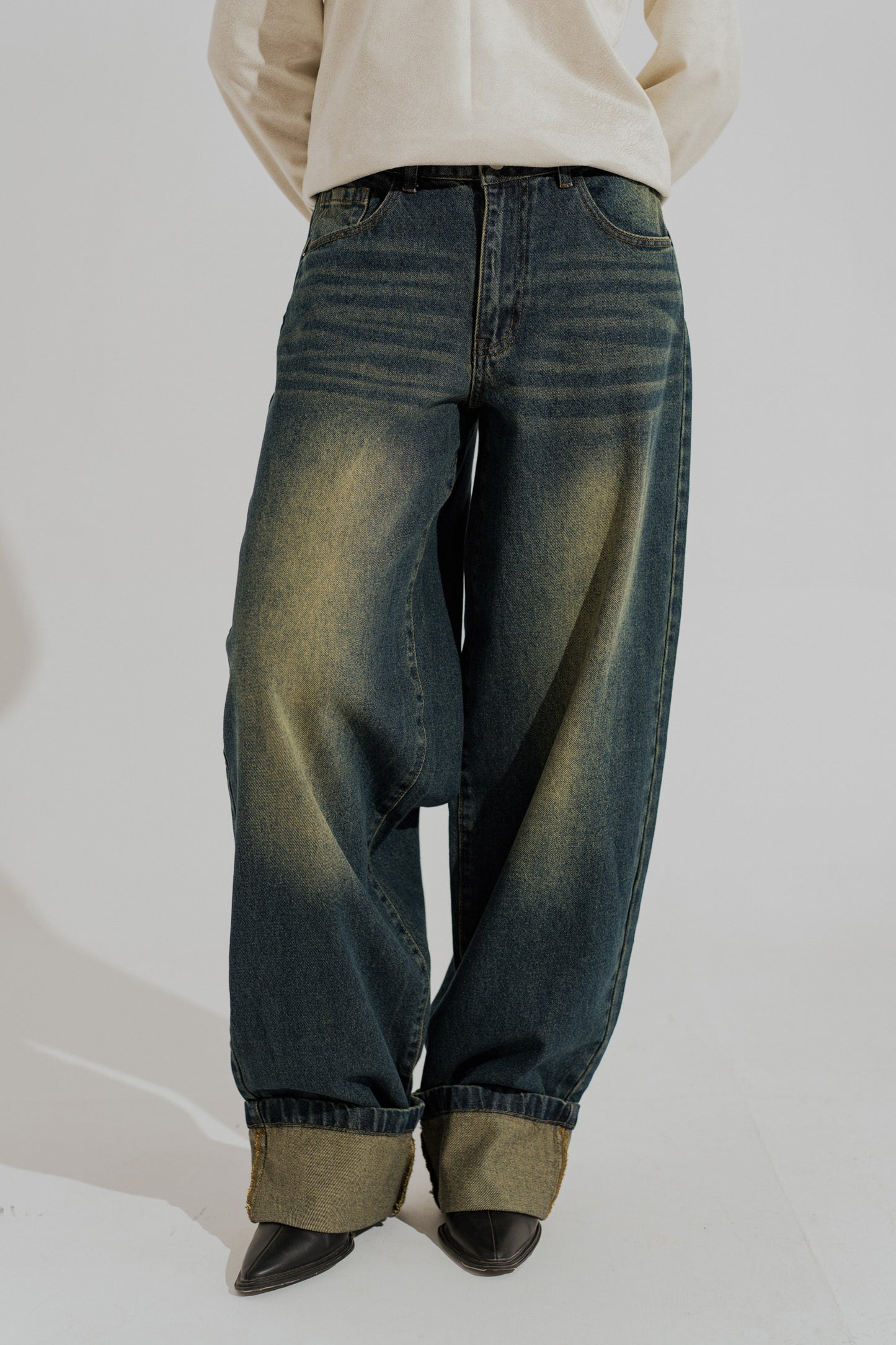 Blue Vintage Wash WIde Leg Denim Jeans - Hustle N Holla