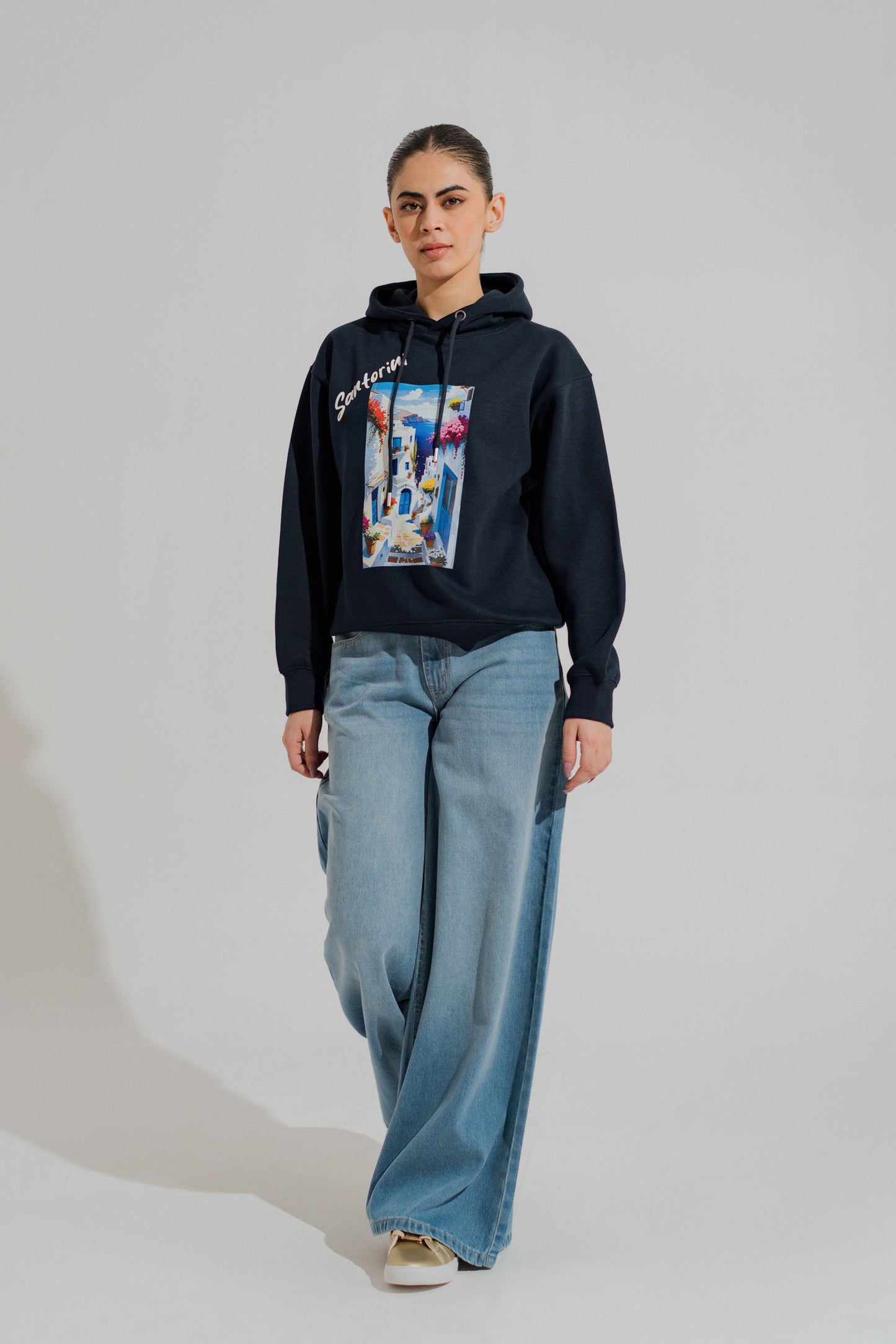 Navy Blue Oversized Graphic Pullover Hoodie - Hustle N Holla