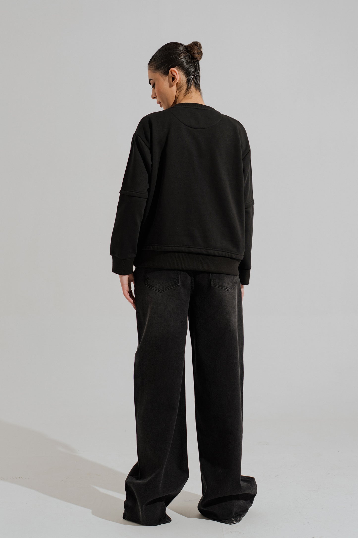 Black Asymmetrical Waist Band Wide Leg Jeans - Hustle N Holla