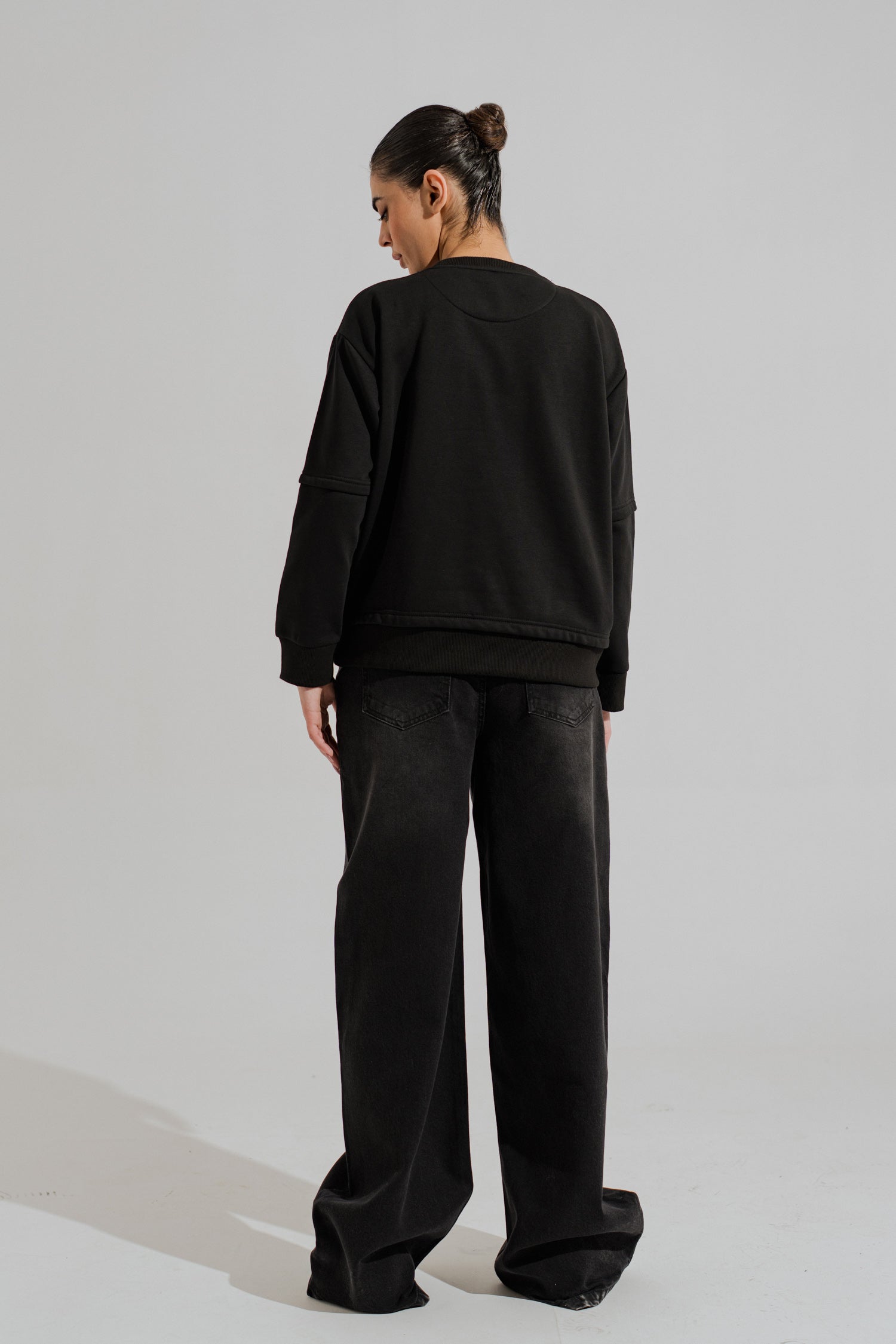 Black Asymmetrical Waist Band Wide Leg Jeans - Hustle N Holla