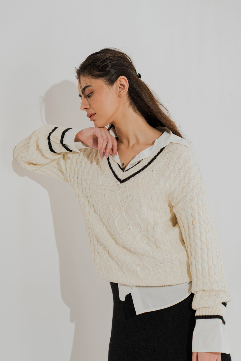 Off White Loose Fit Varsity Sweater - Hustle N Holla