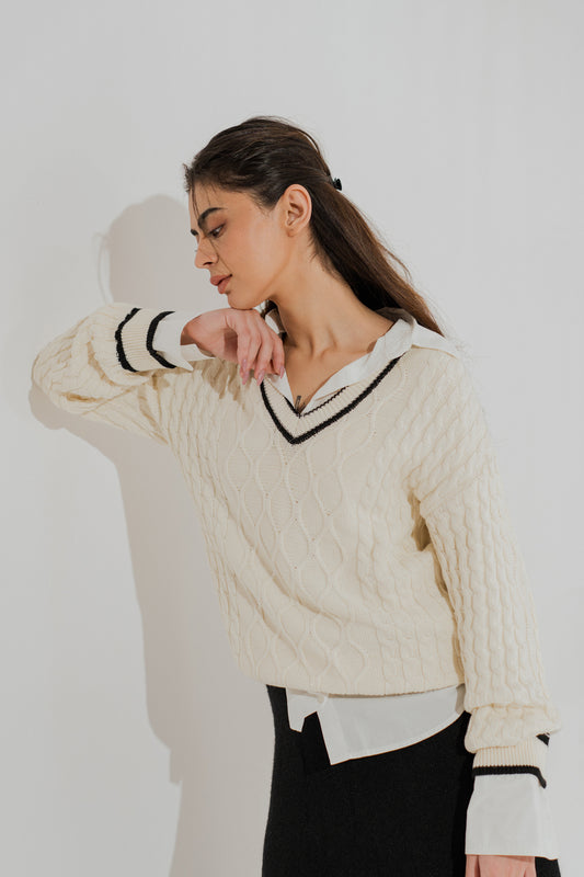 Off White Loose Fit Varsity Sweater - Hustle N Holla