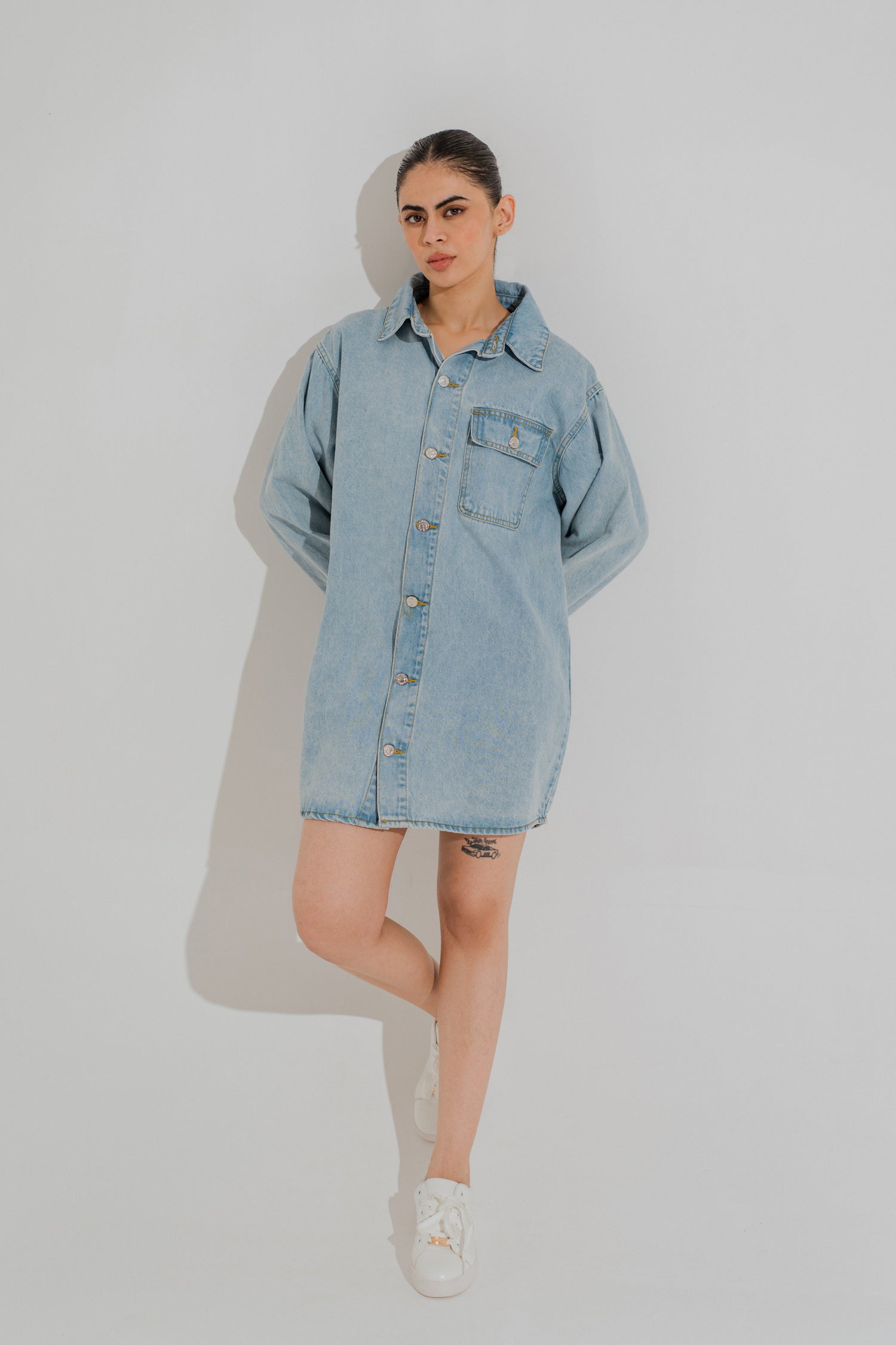 Light Wash Oversized Fit Denim Over Shirt - Hustle N Holla