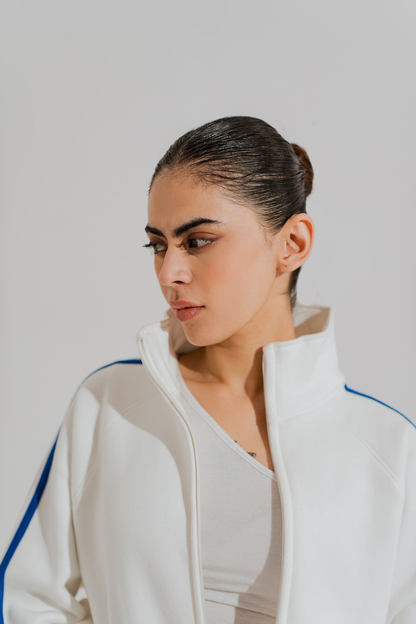 White Relaxed Fit Mock Neck Zipper - Hustle N Holla