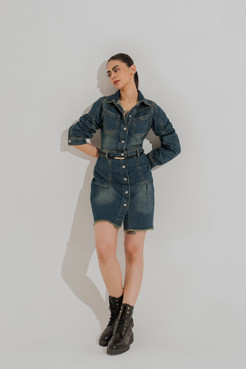 Vintage Wash Mini Denim Dress - Hustle N Holla