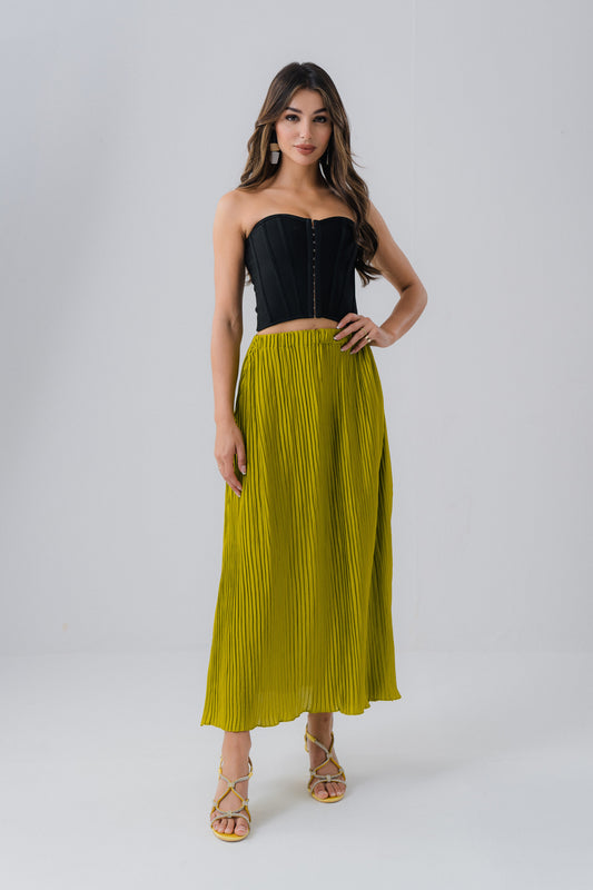 Mustard Green Silk Skirt