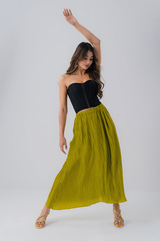 Mustard Green Silk Skirt