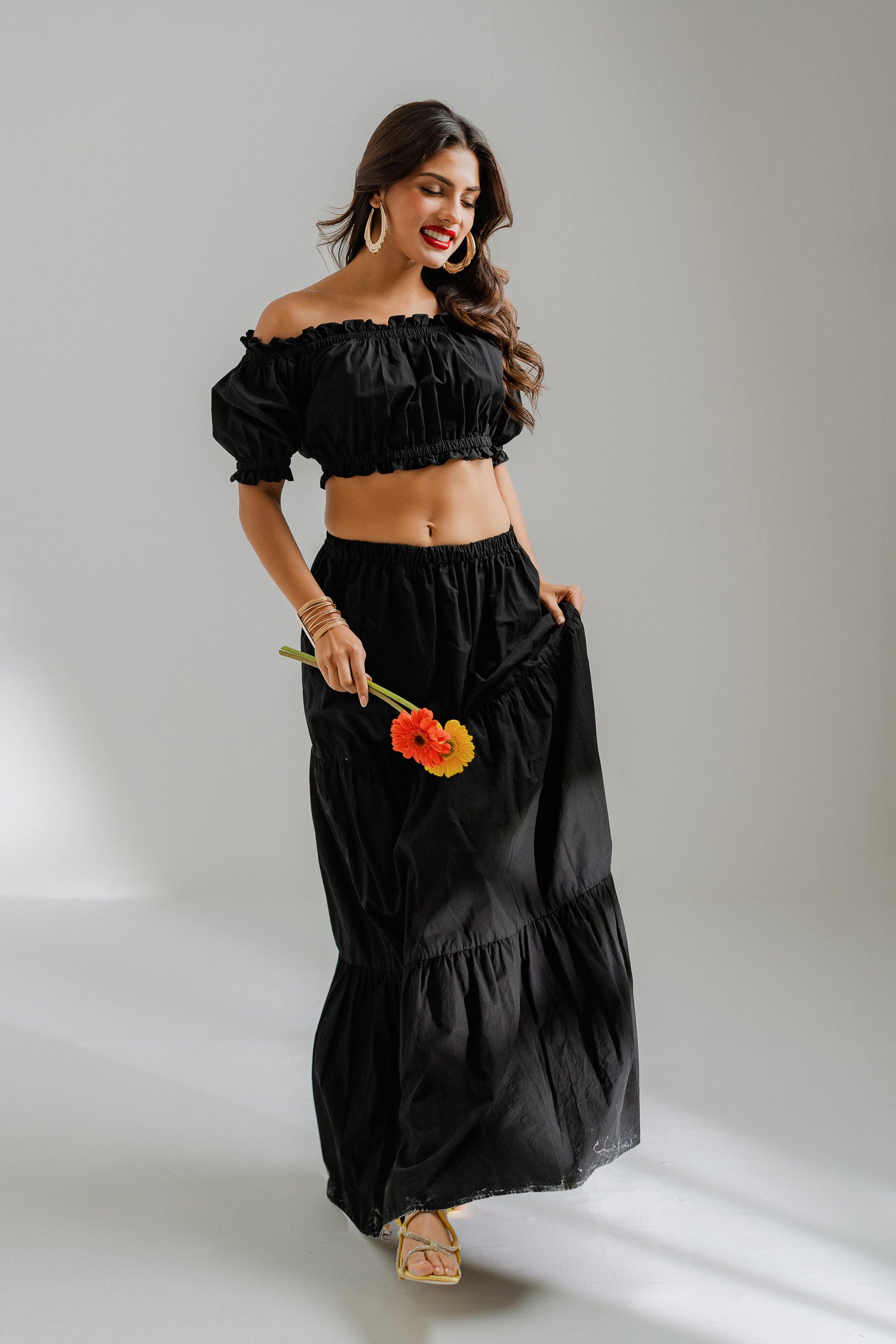 Long black skirt with top best sale