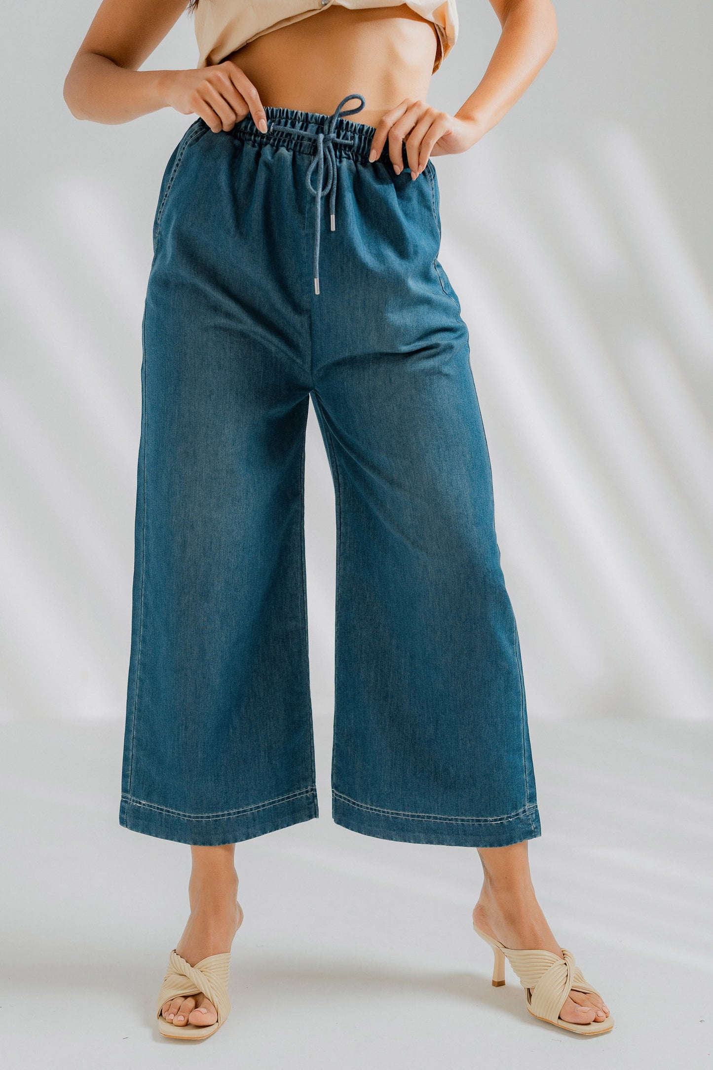 Chambray Cropped Wide Leg Pants - Hustle N Holla