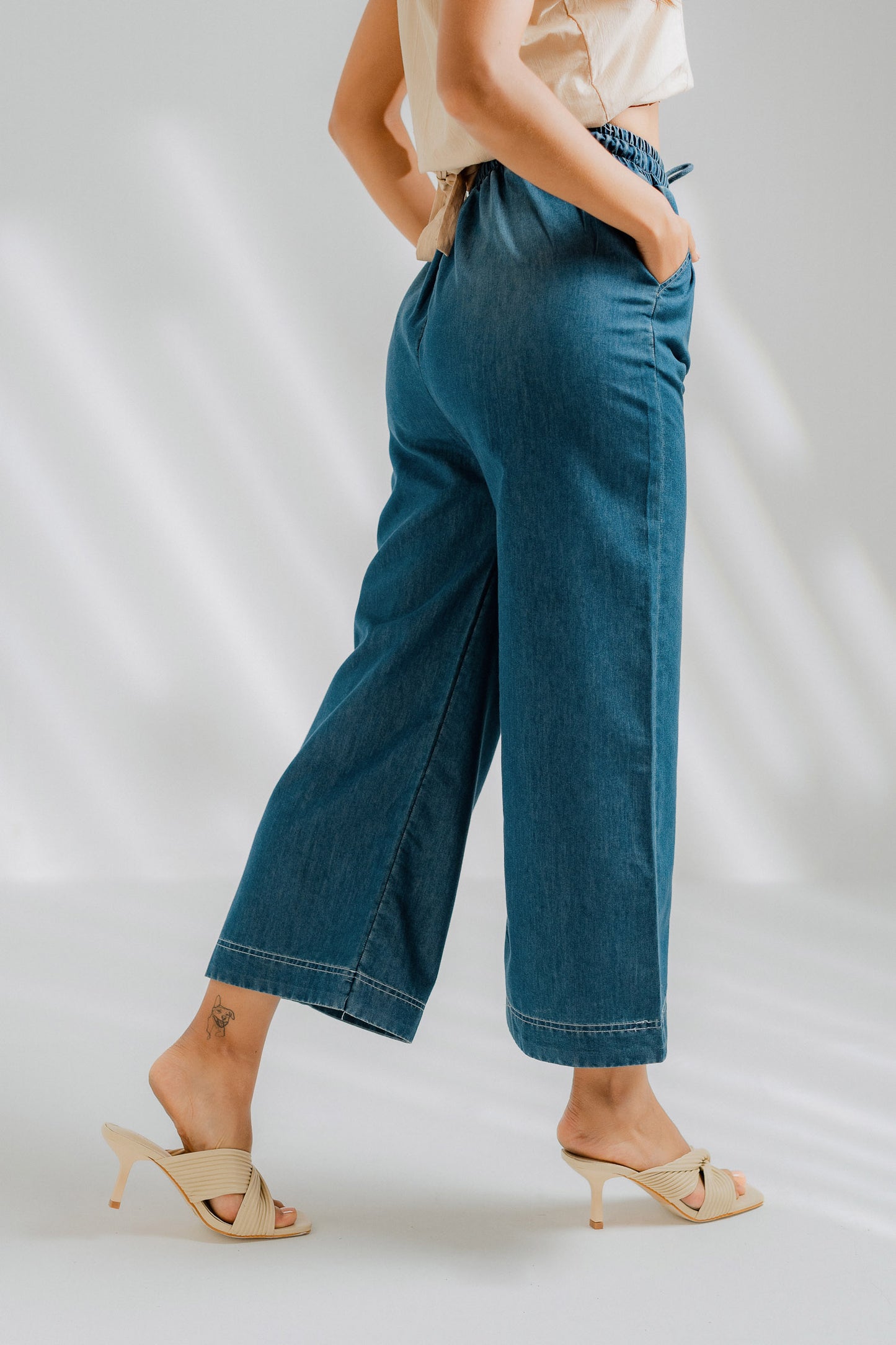 Chambray Cropped Wide Leg Pants - Hustle N Holla