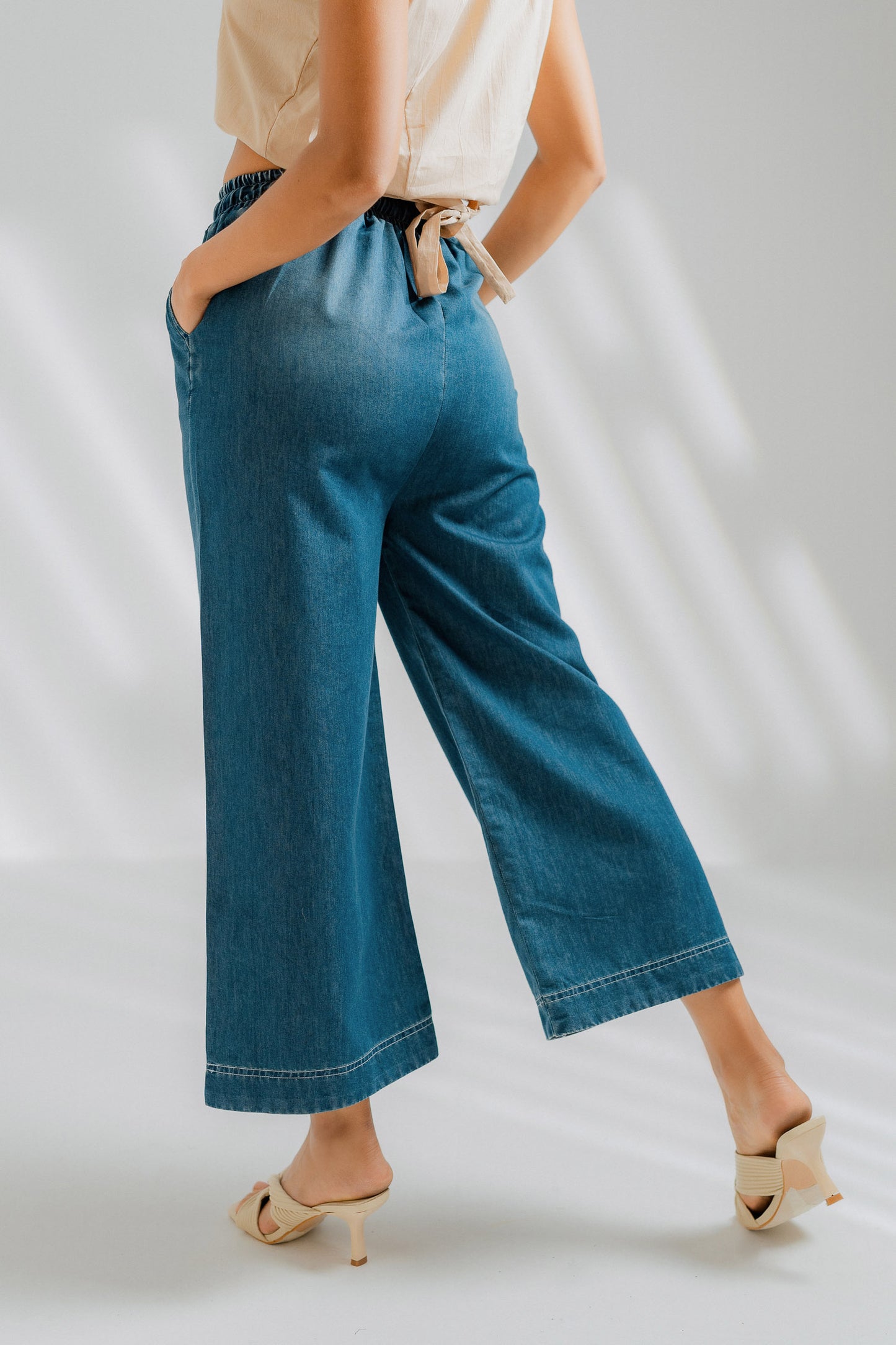 Chambray Cropped Wide Leg Pants - Hustle N Holla
