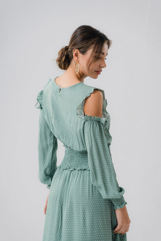 Off-the-shoulder Green Dress