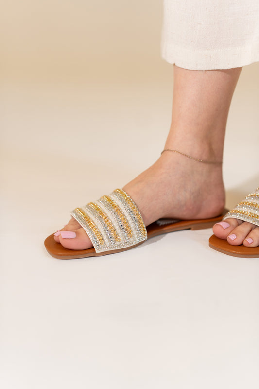 White And Silver Rhnistones Slides - Hustle N Holla