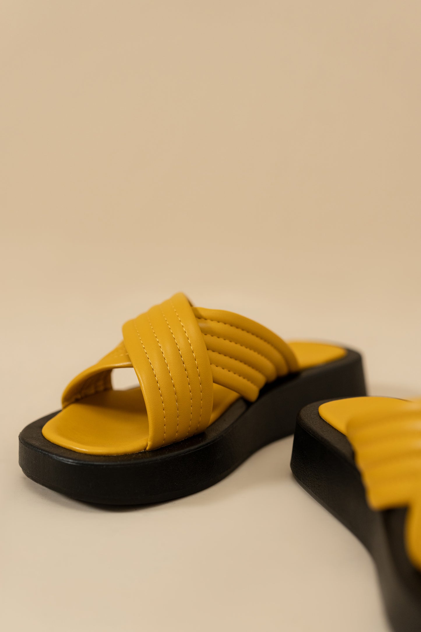 Yellow Criss-Cross Chunky Flats
