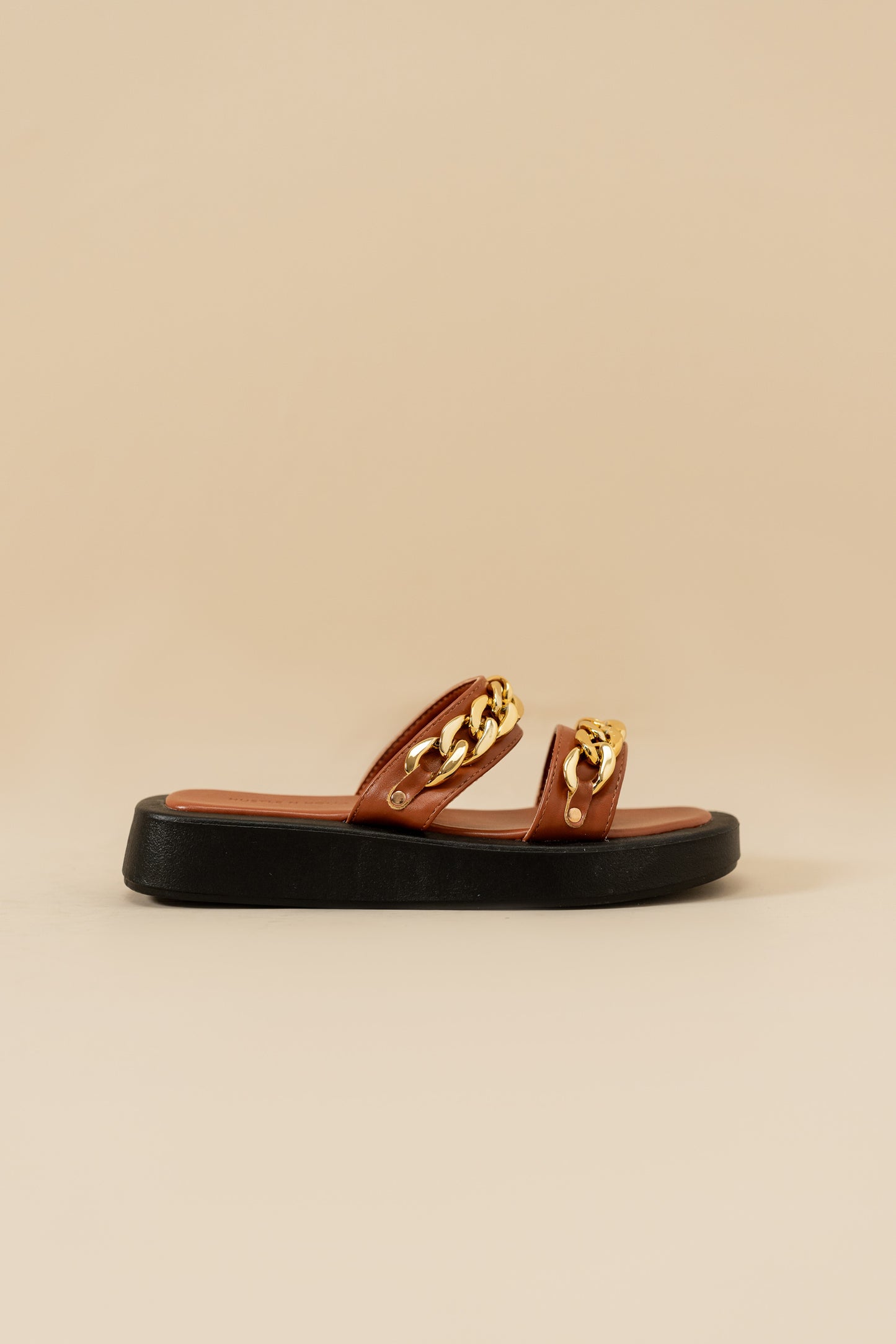 Double Strap Flats with Chain Detail