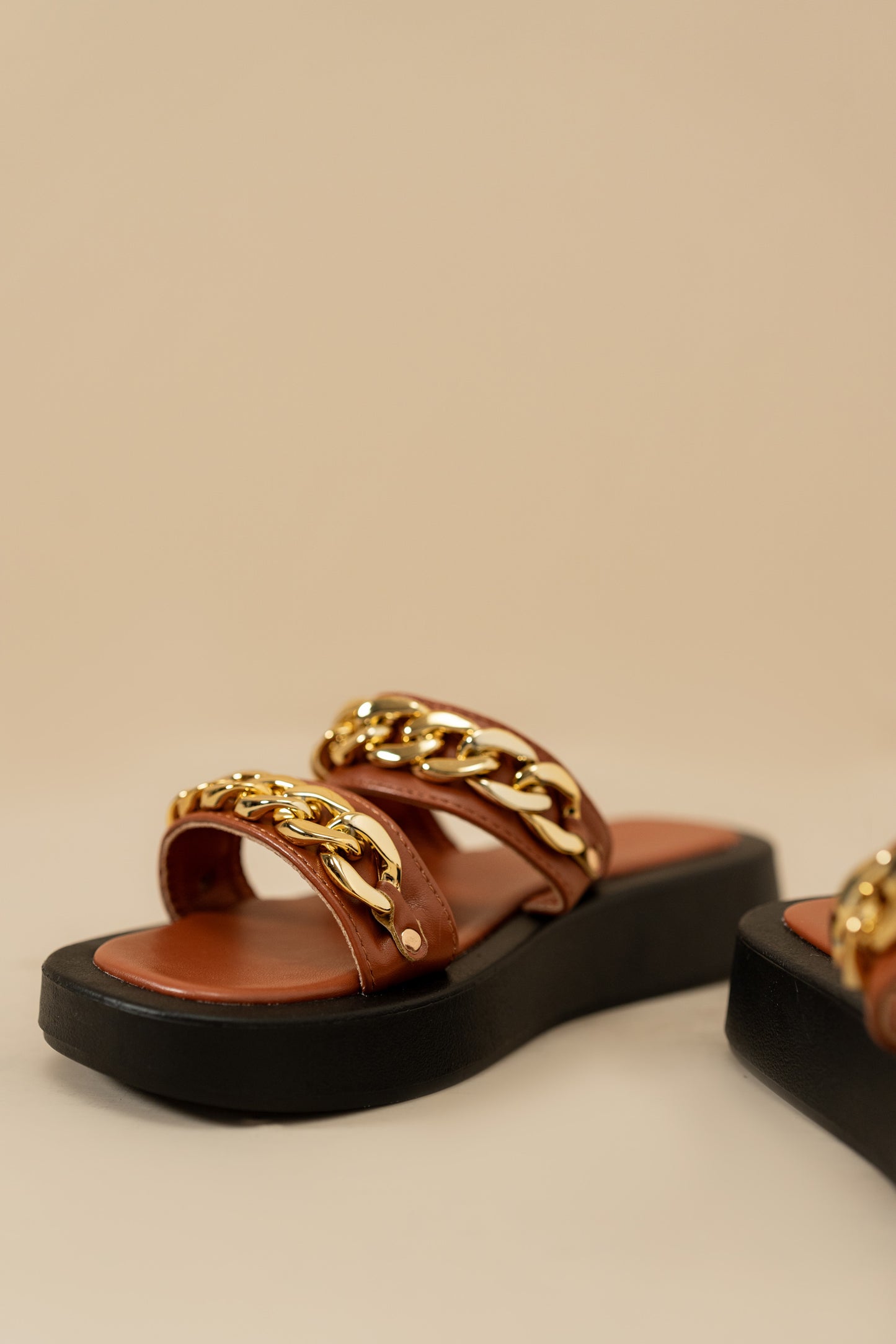Double Strap Flats with Chain Detail