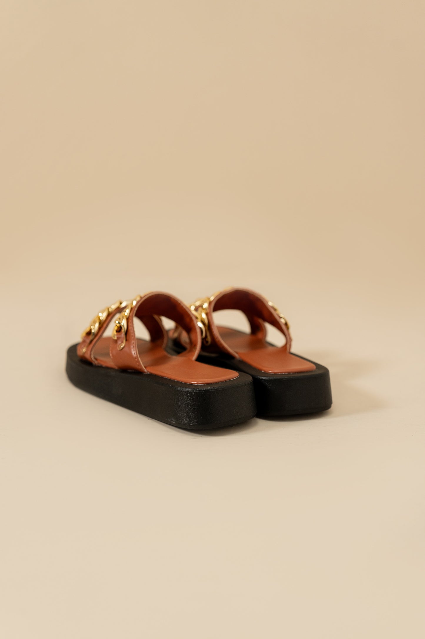 Double Strap Flats with Chain Detail