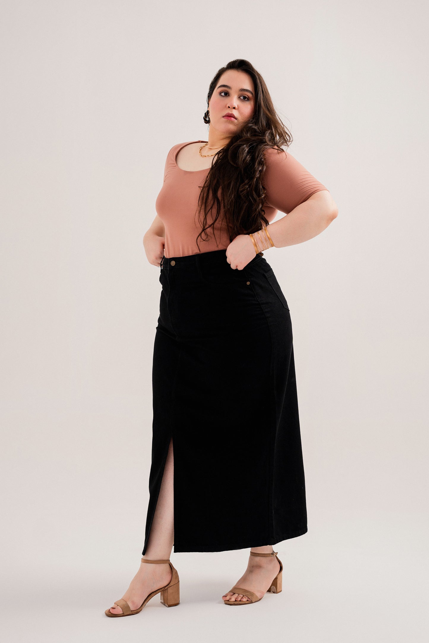 Black Plus-Size Denim Maxi Skirt - Hustle N Holla