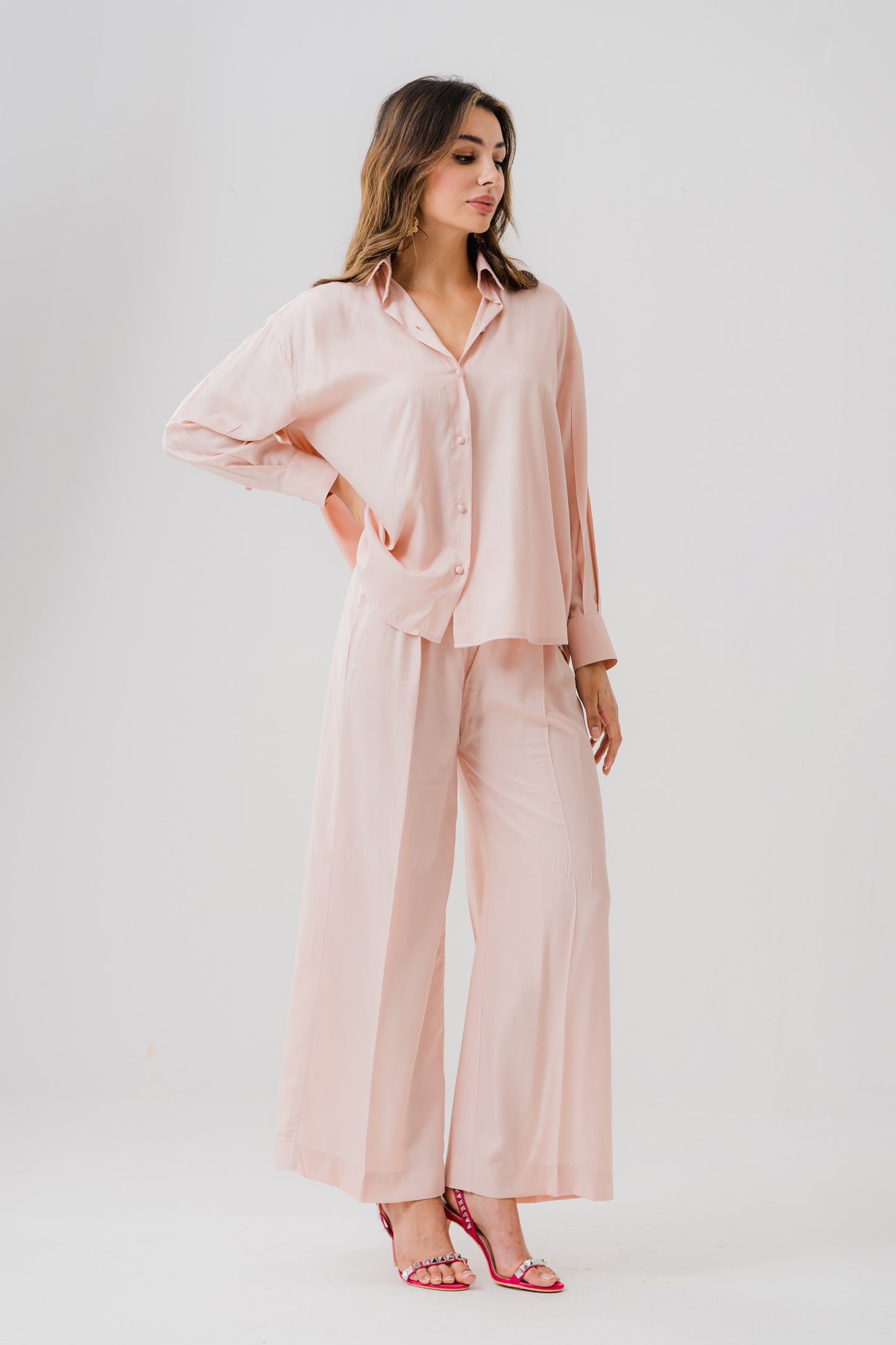 Peach Pink Wide Leg Trousers - Hustle N Holla