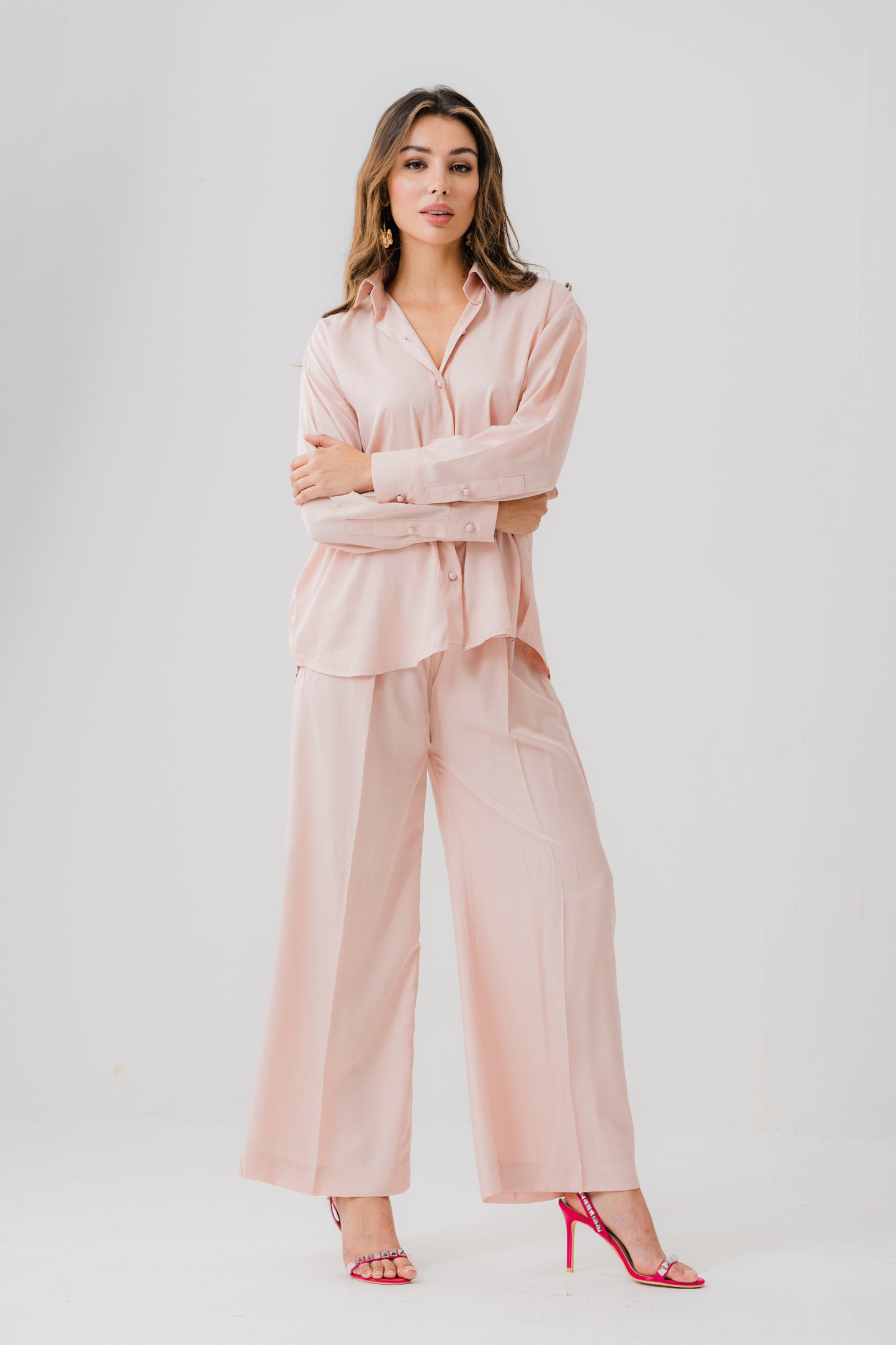 Peach Pink Wide Leg Trousers - Hustle N Holla