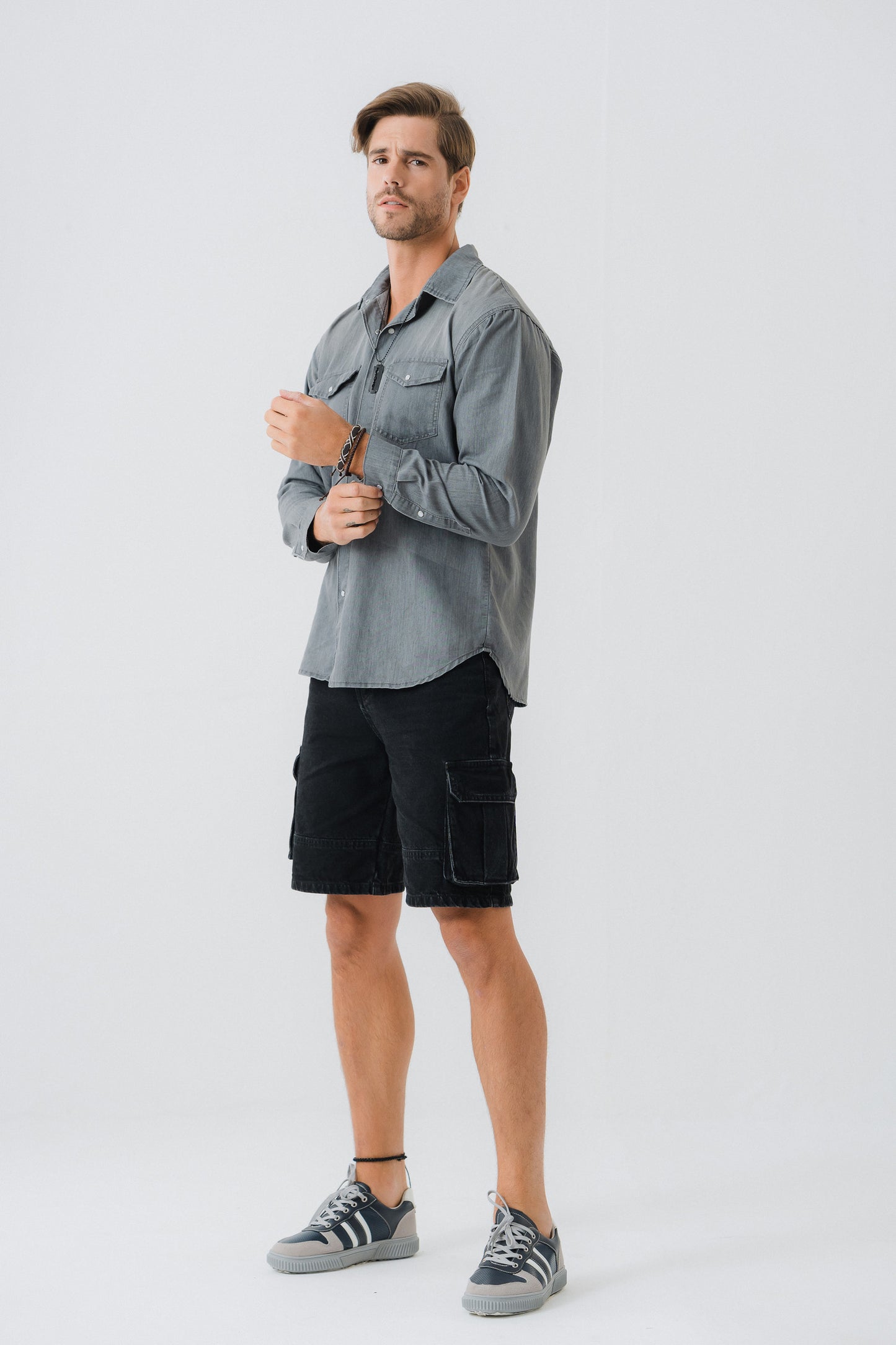 Light Grey Regular Fit Chambray Shirt - Hustle N Holla