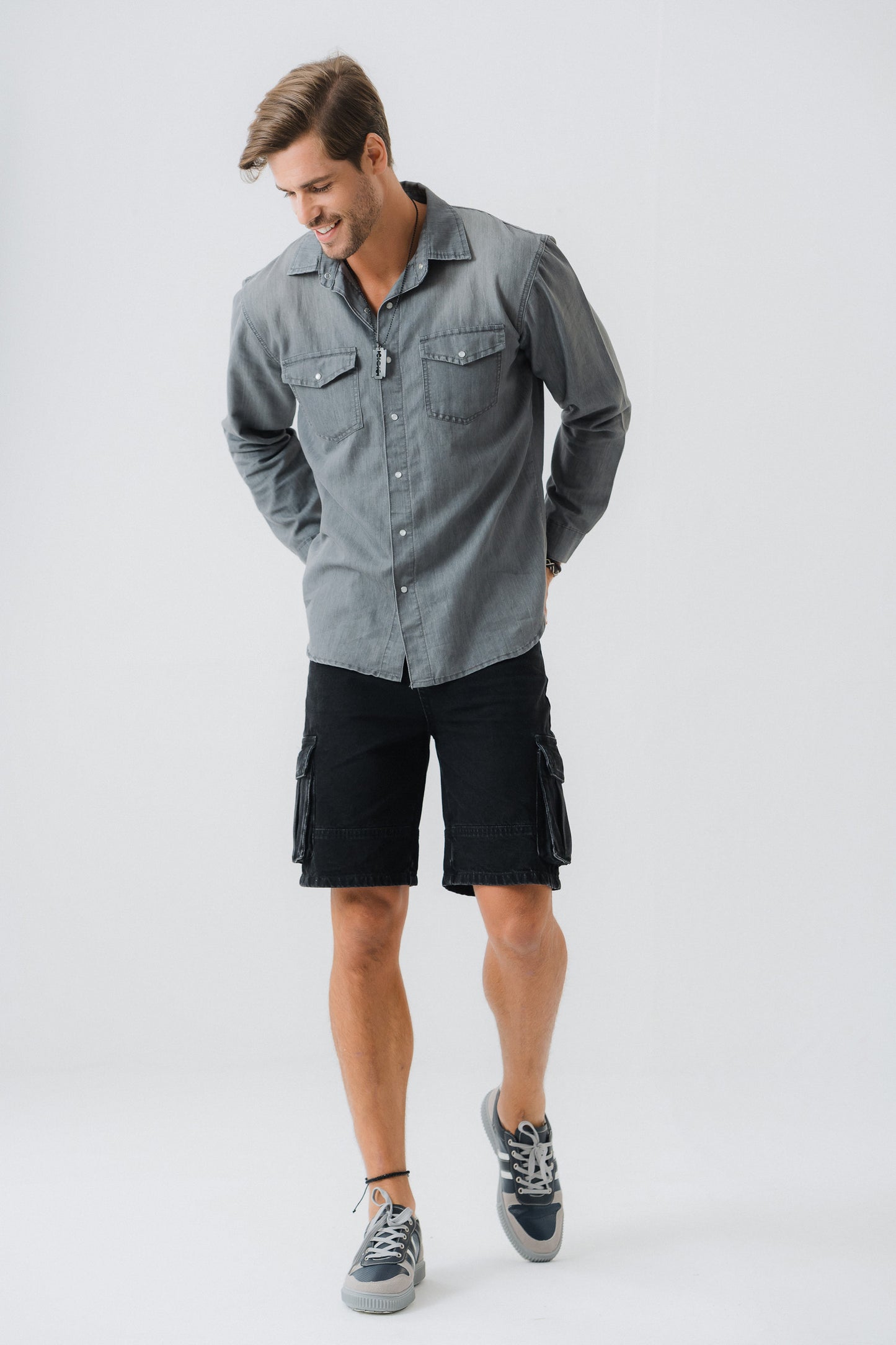 Light Grey Regular Fit Chambray Shirt - Hustle N Holla