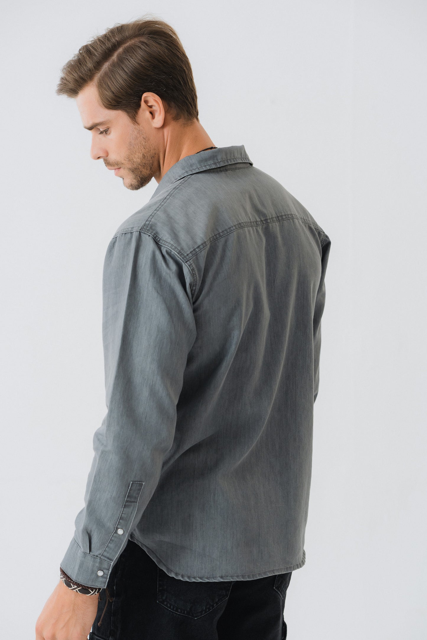 Light Grey Regular Fit Chambray Shirt - Hustle N Holla