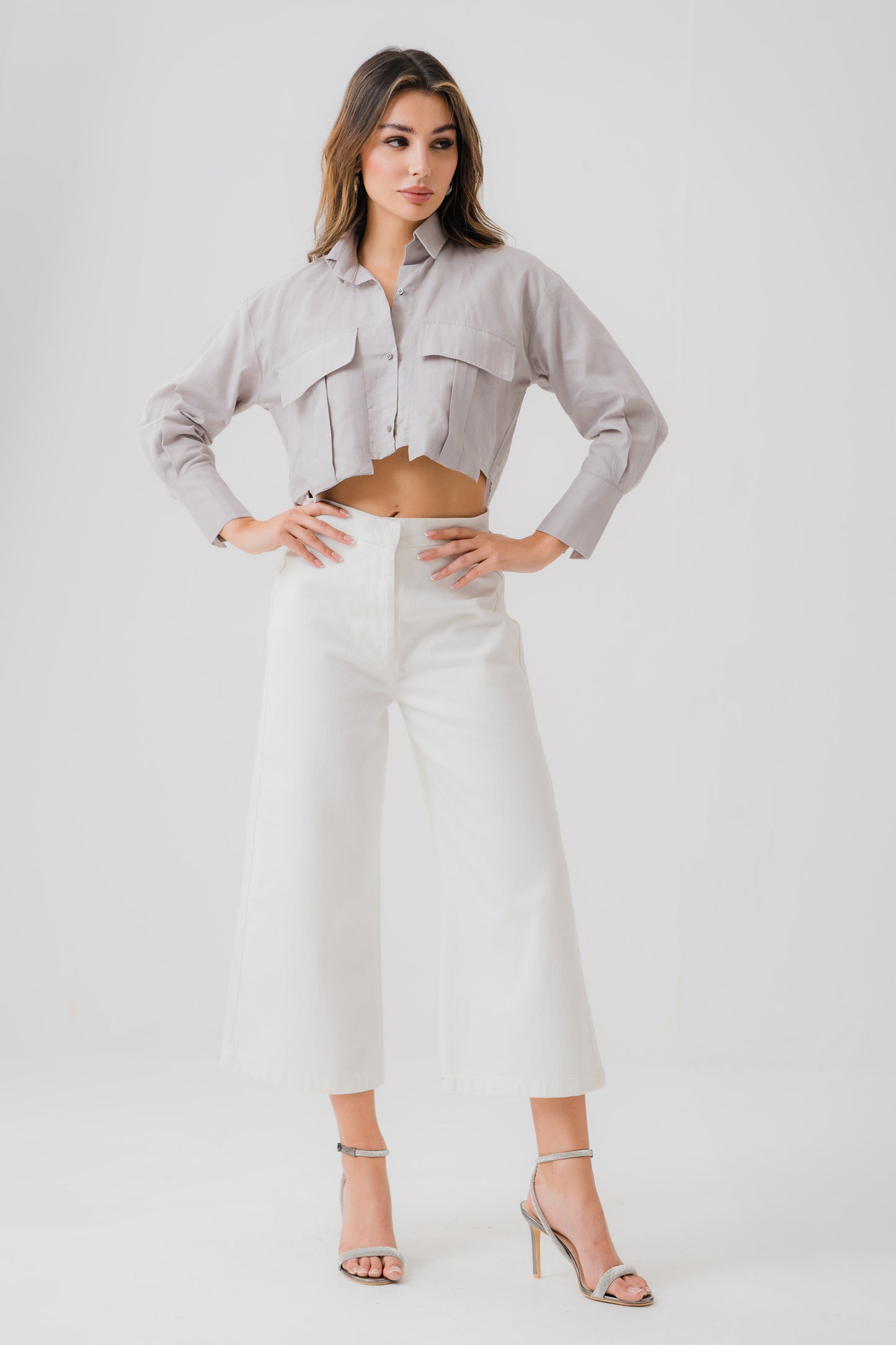 Grey Linen Cropped Shirt - Hustle N Holla