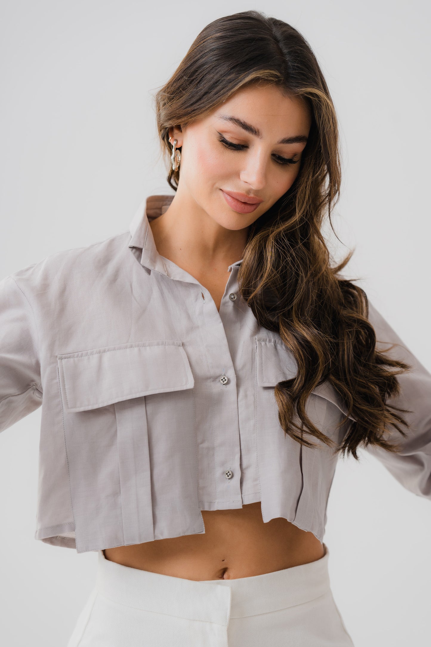 Grey Linen Cropped Shirt - Hustle N Holla