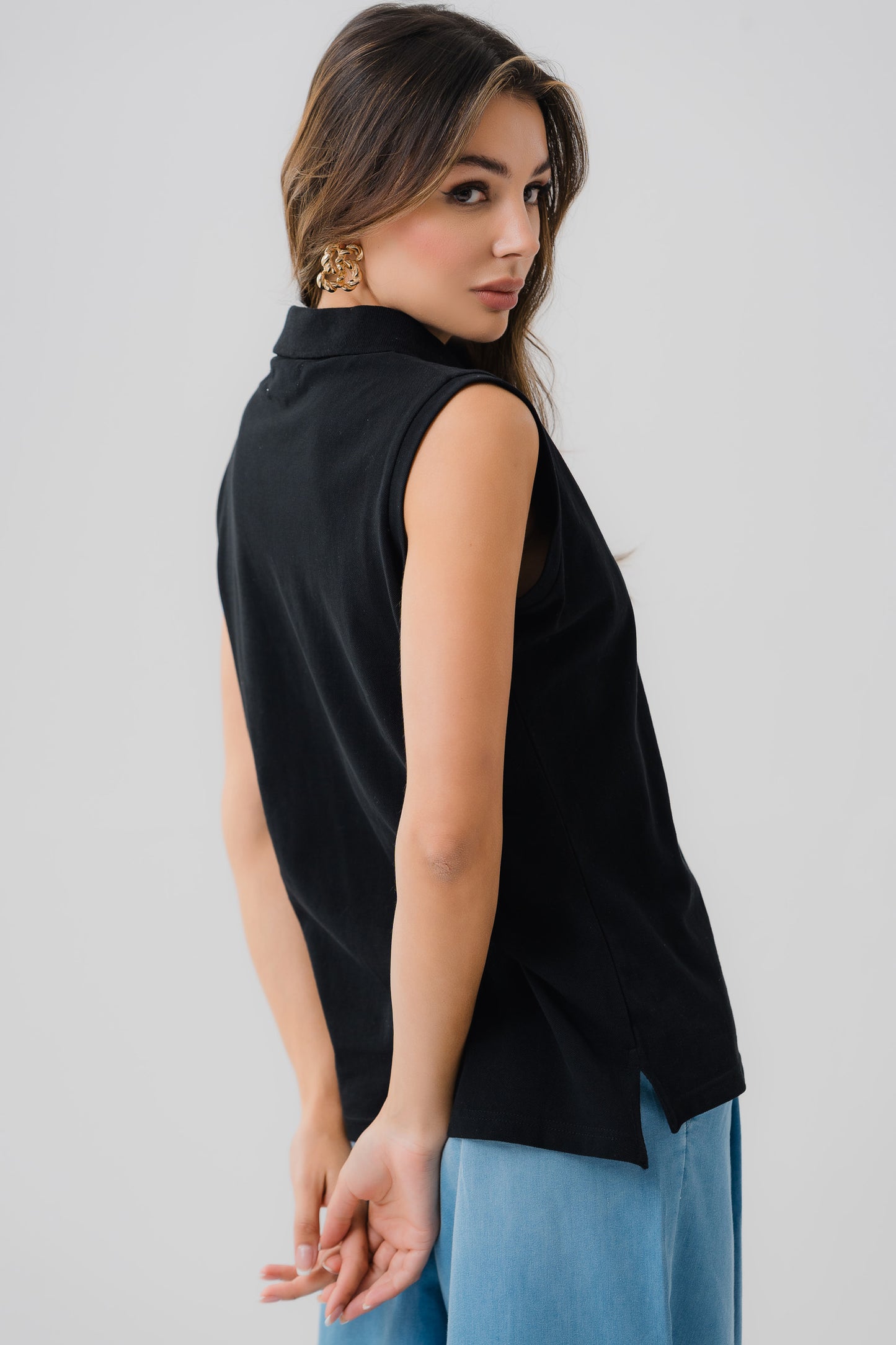 Black Sleeveless Polo Shirt