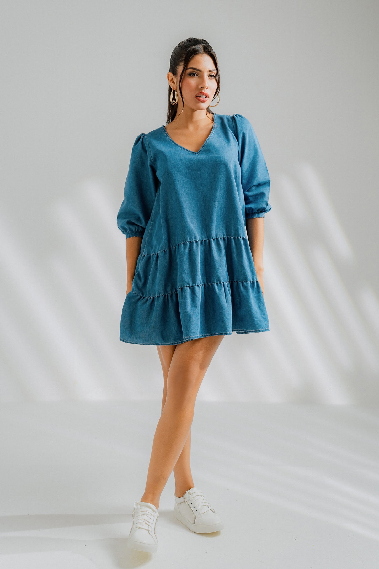 Tiered Chambray Midi Dress - Hustle N Holla