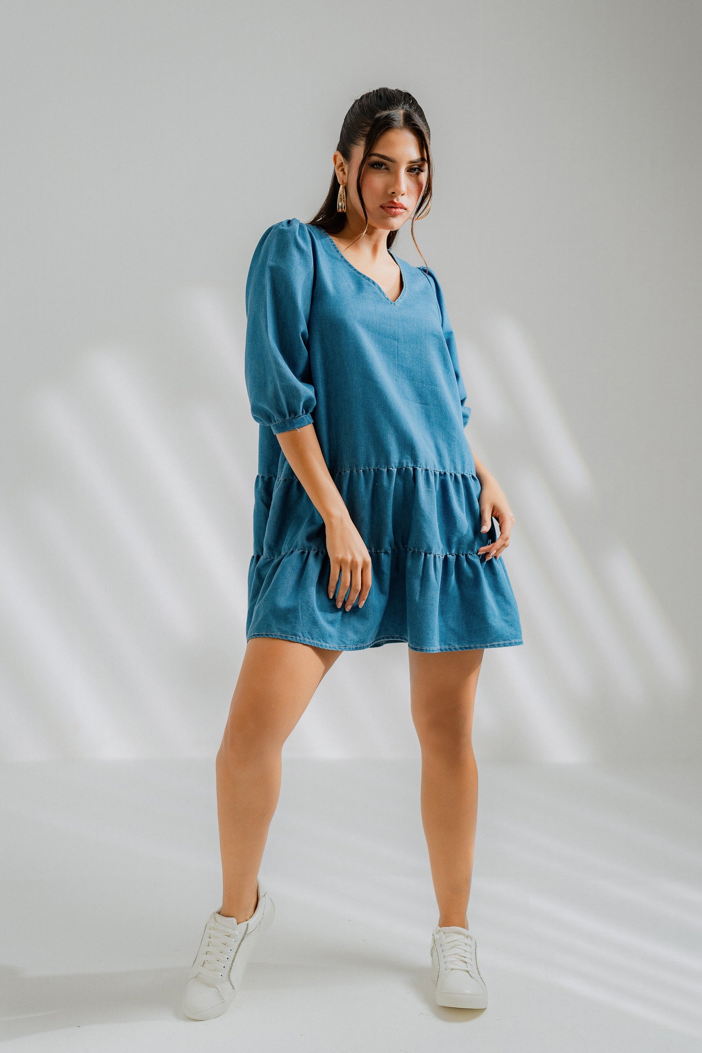 Tiered Chambray Midi Dress - Hustle N Holla