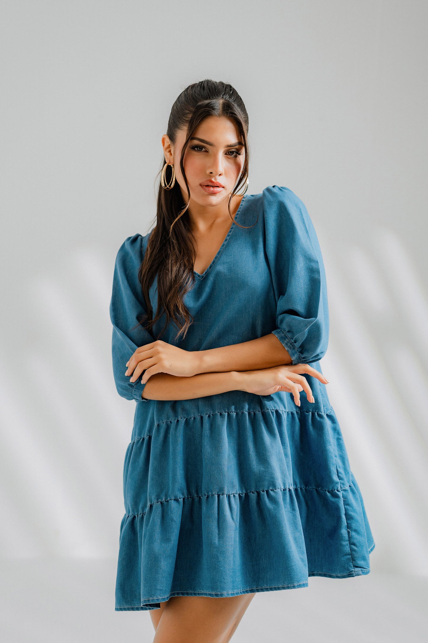 Tiered Chambray Midi Dress - Hustle N Holla