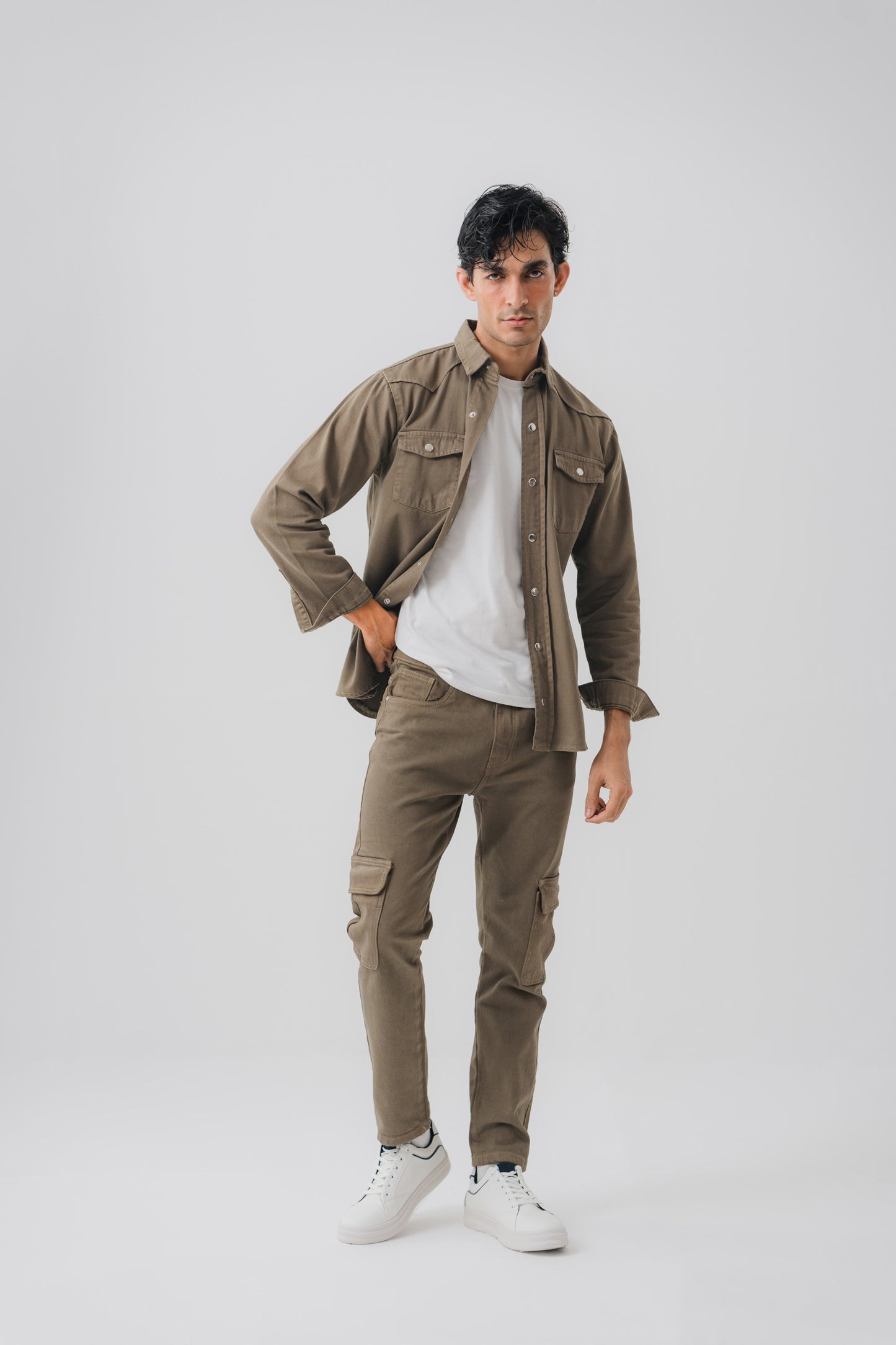 Khaki Denim Shirt - Hustle N Holla