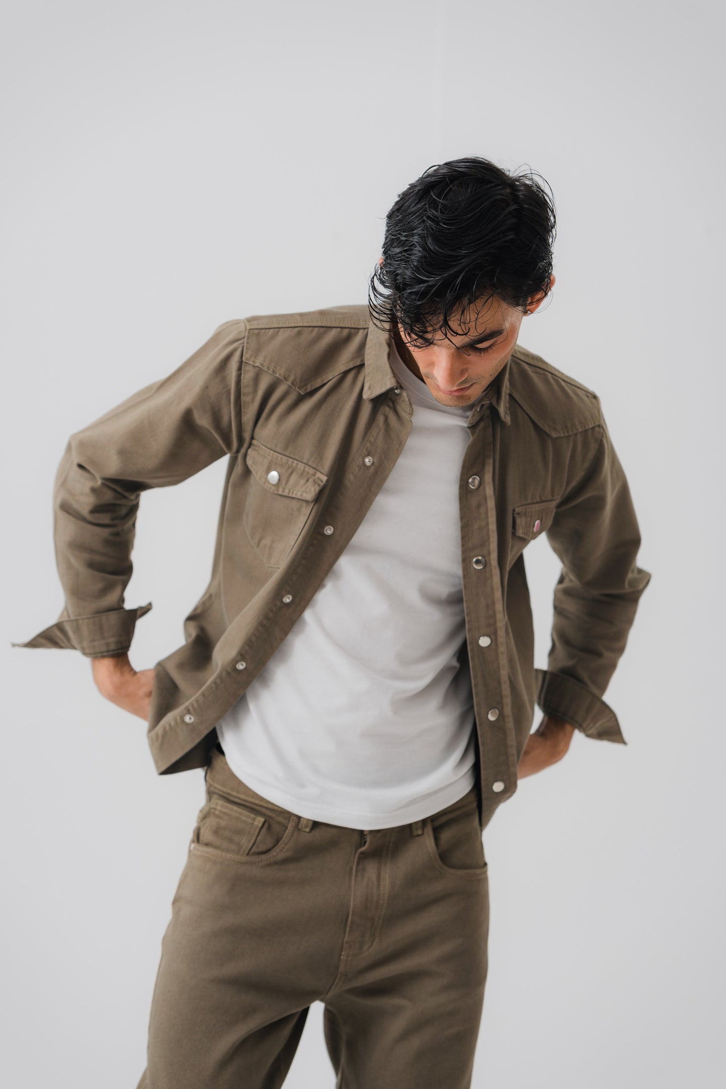 Khaki Denim Shirt - Hustle N Holla