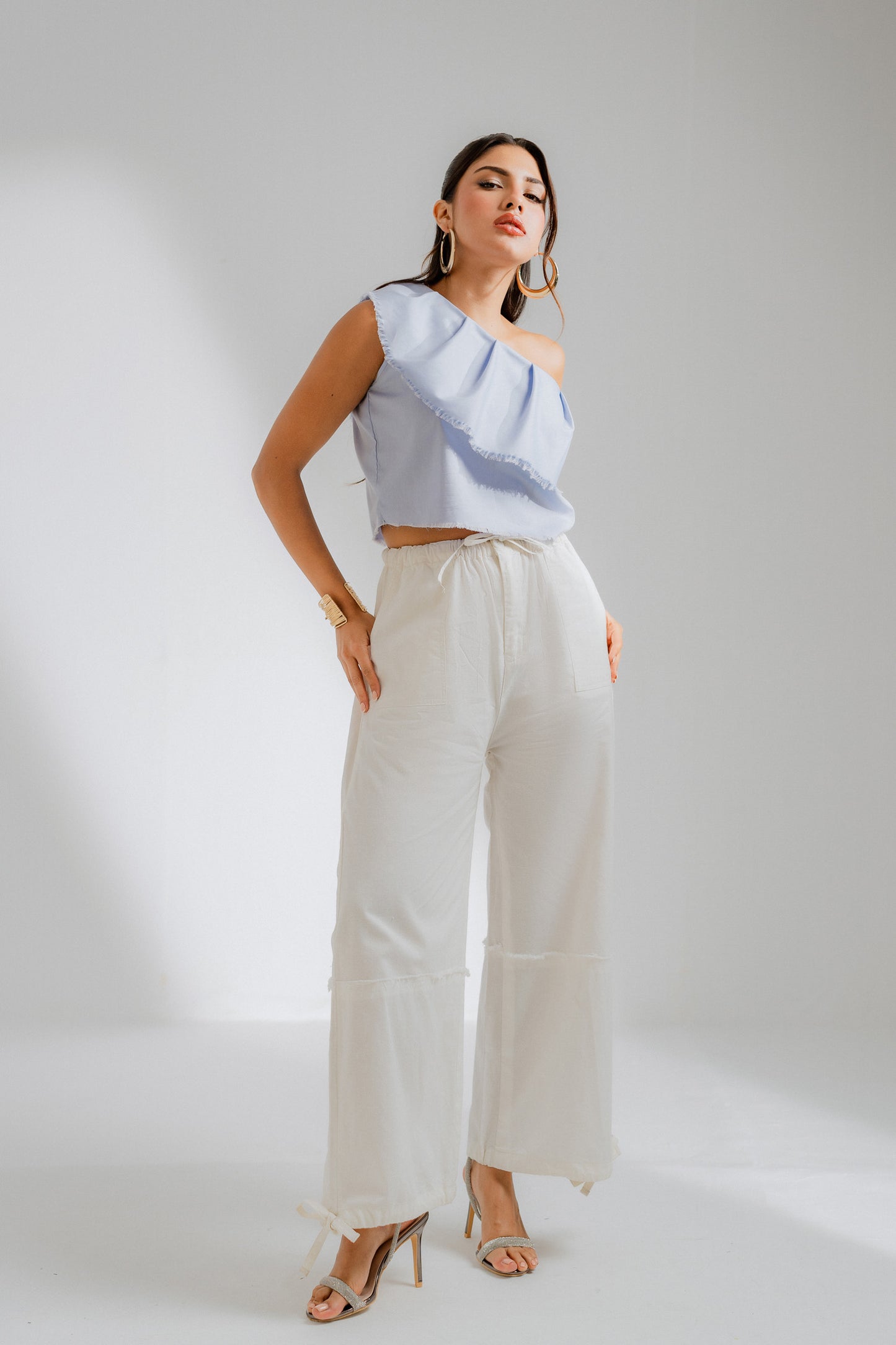 Blue Off Shoulder Ruffle Top - Hustle N Holla
