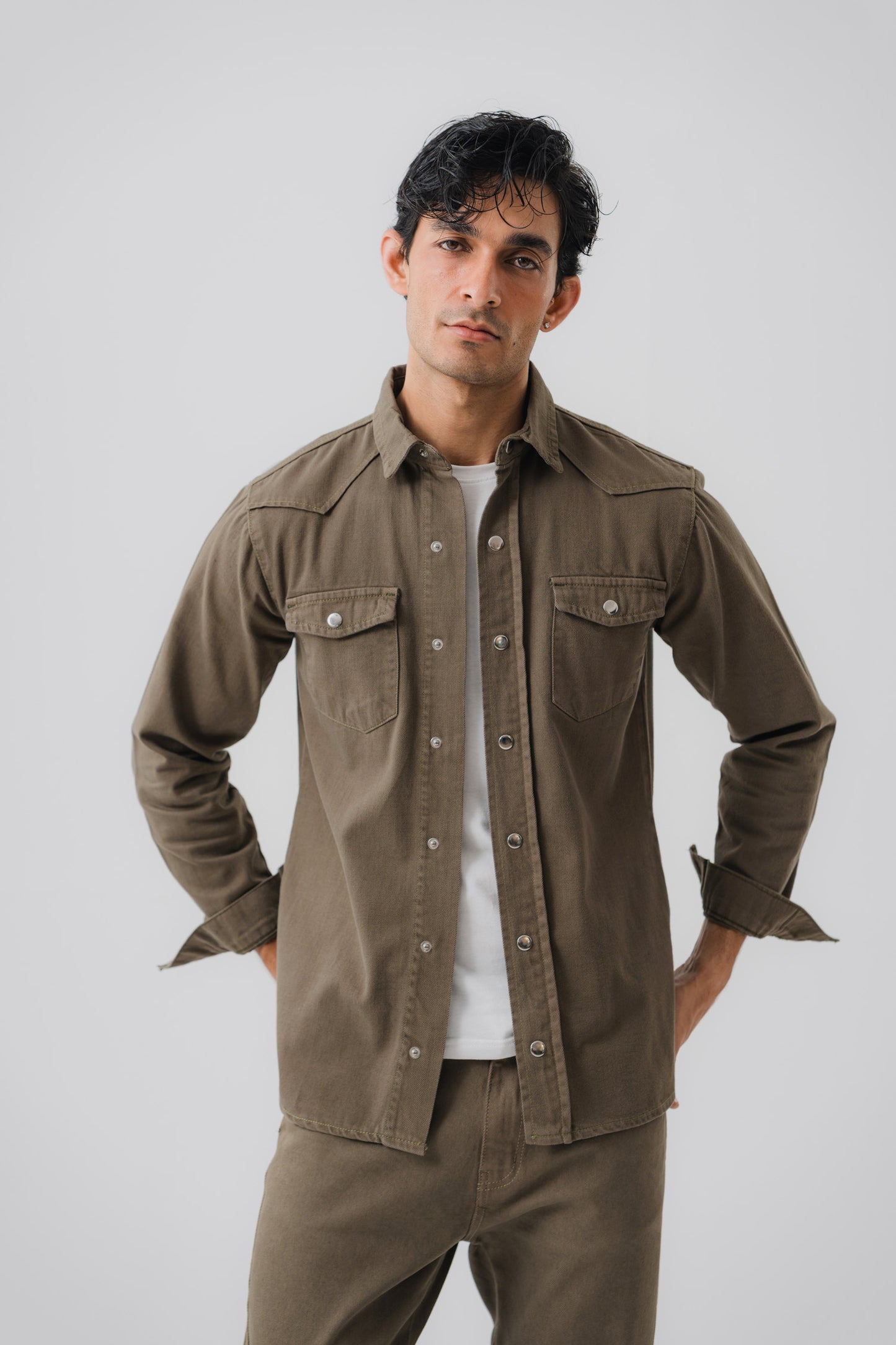Khaki Denim Shirt - Hustle N Holla