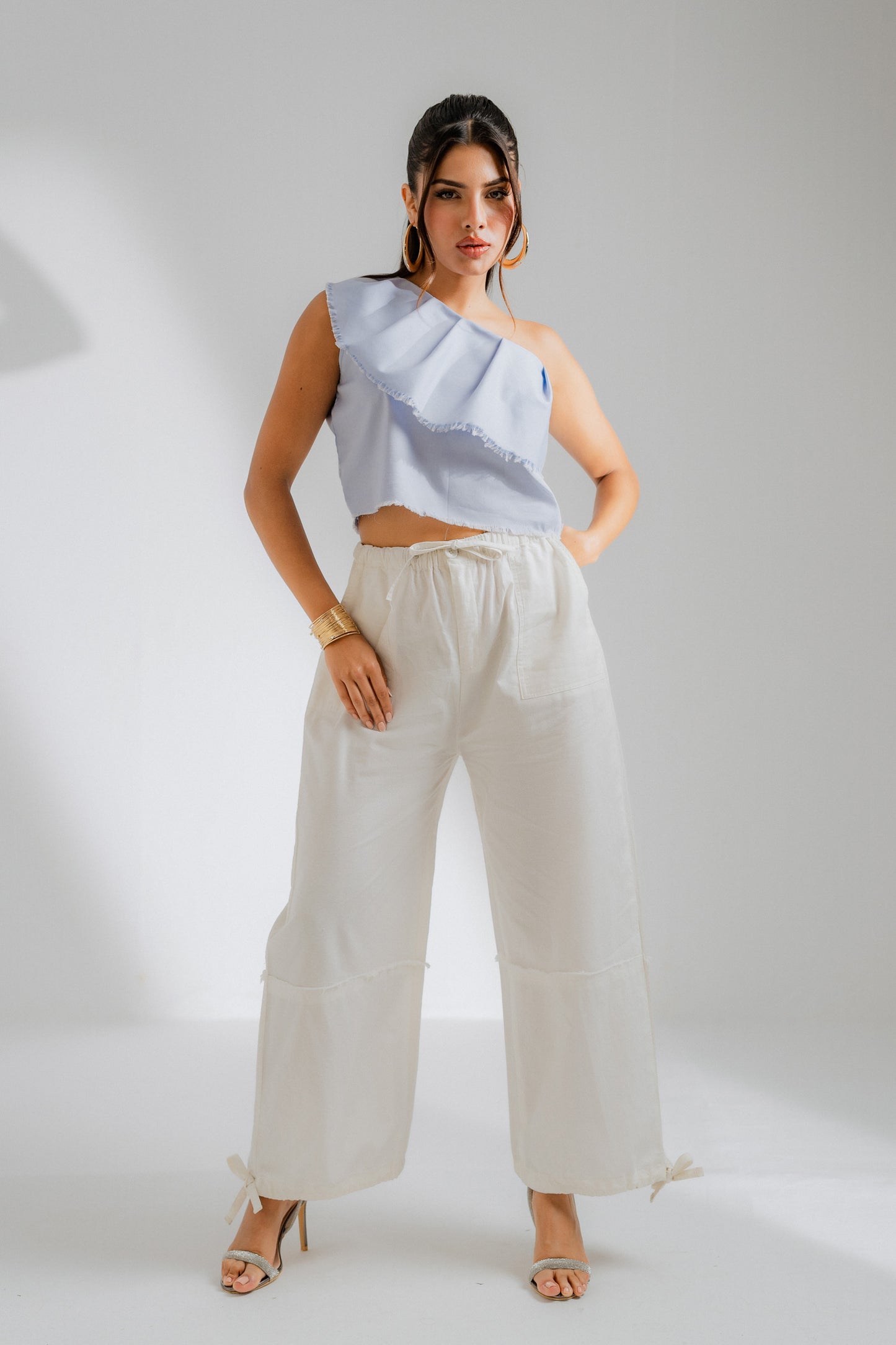 Blue Off Shoulder Ruffle Top - Hustle N Holla