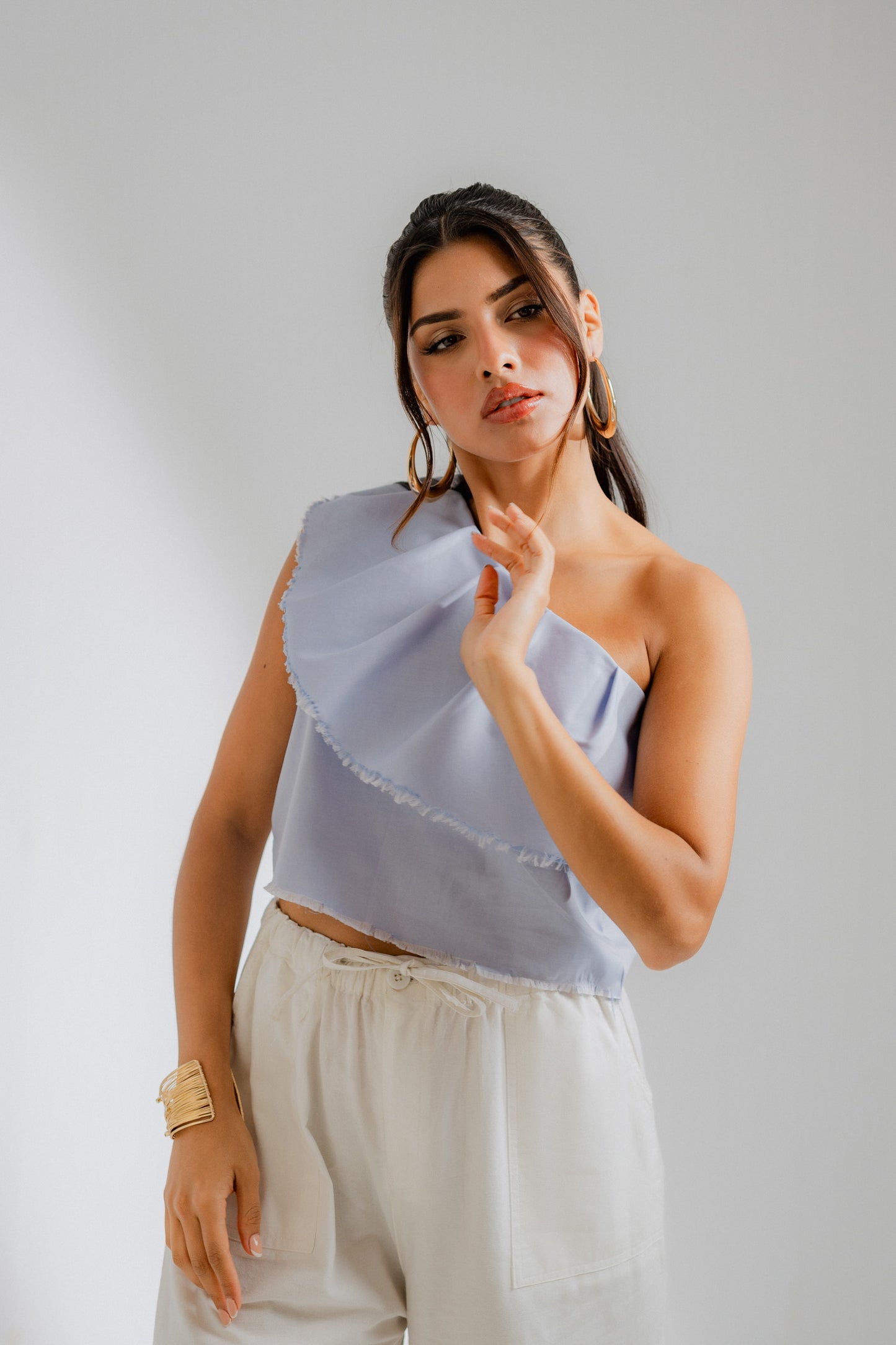 Blue Off Shoulder Ruffle Top - Hustle N Holla