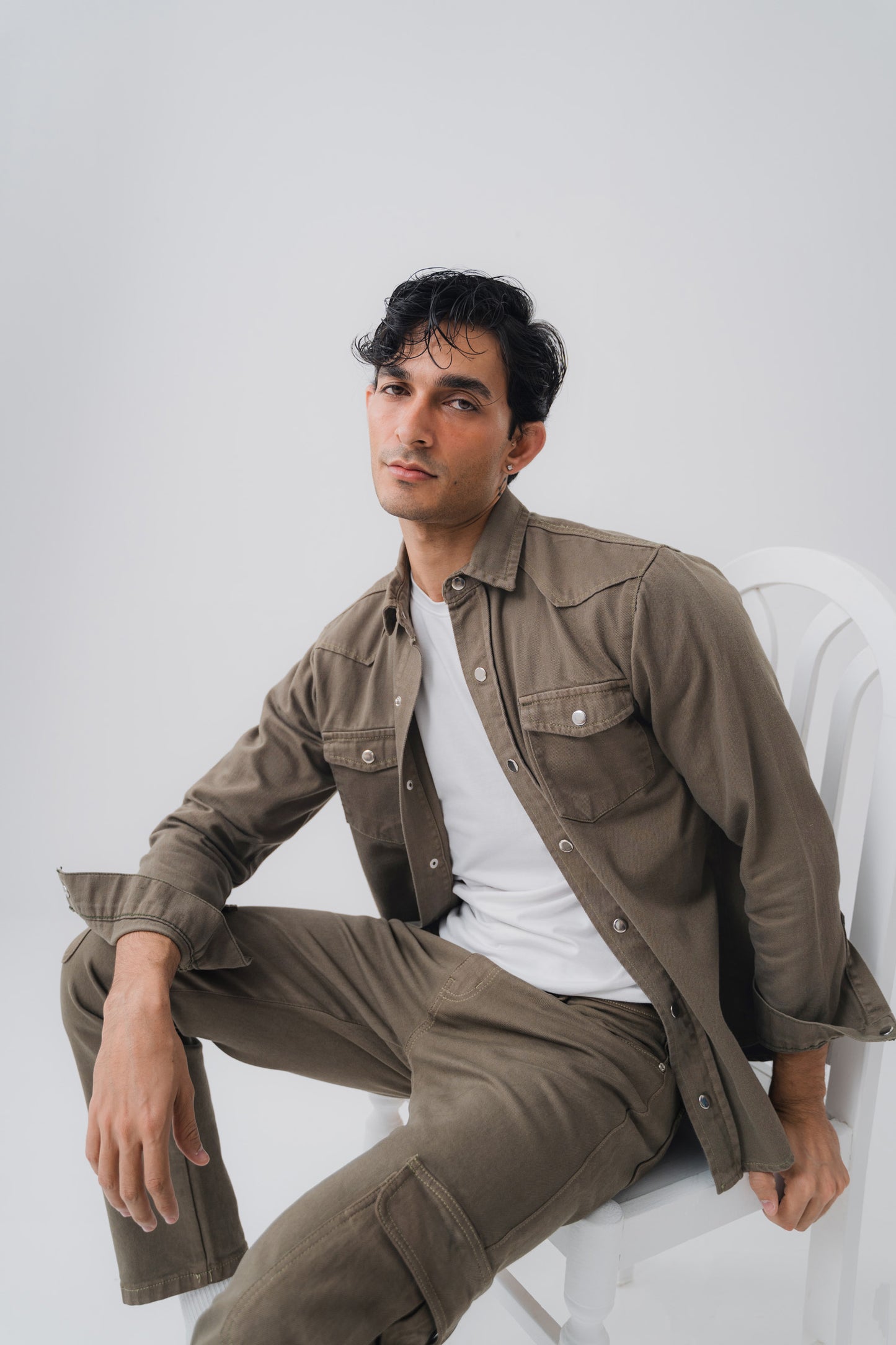 Khaki Denim Shirt - Hustle N Holla