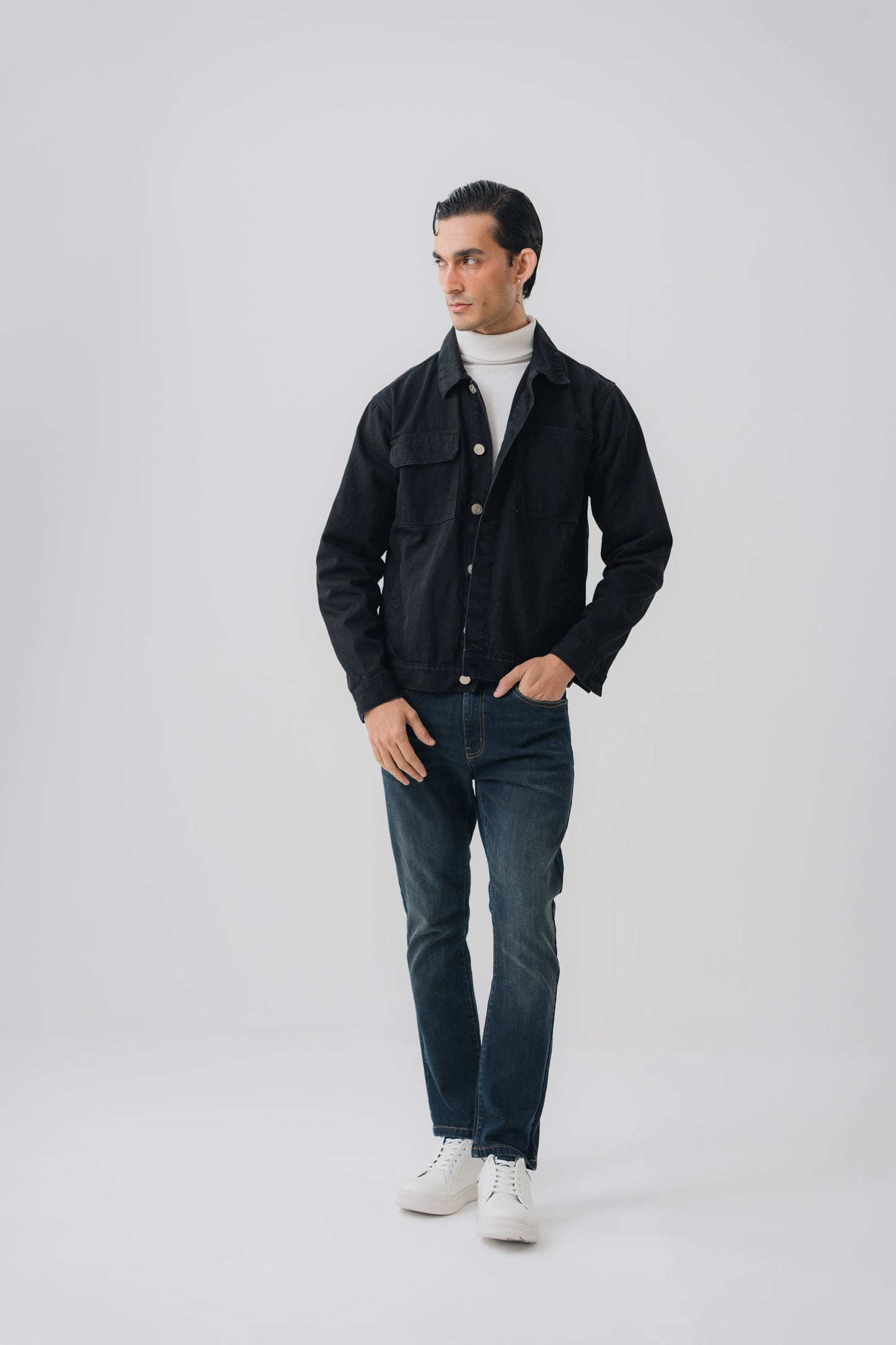 Black Multiple Pockets Denim Jacket - Hustle N Holla