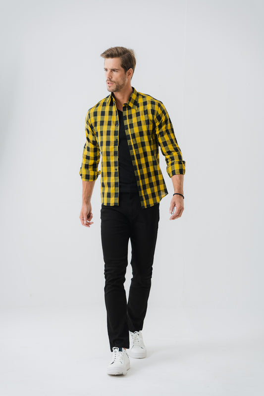 Yellow and Black Plaid Shirt