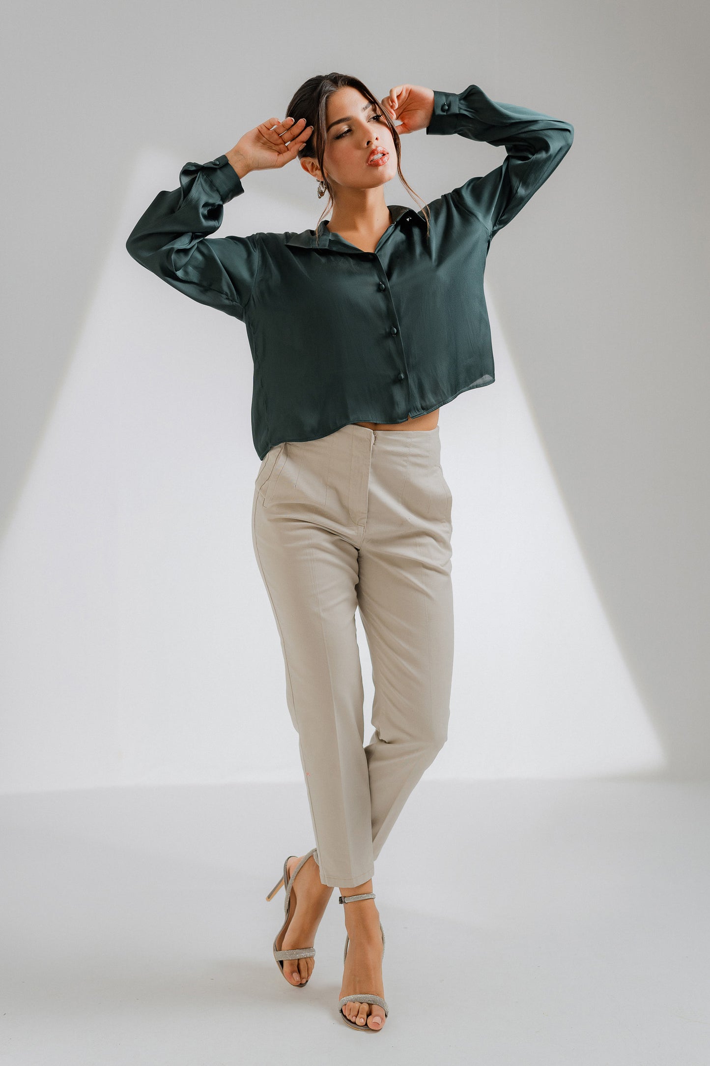 Cropped Green Silk Shirt - Hustle N Holla