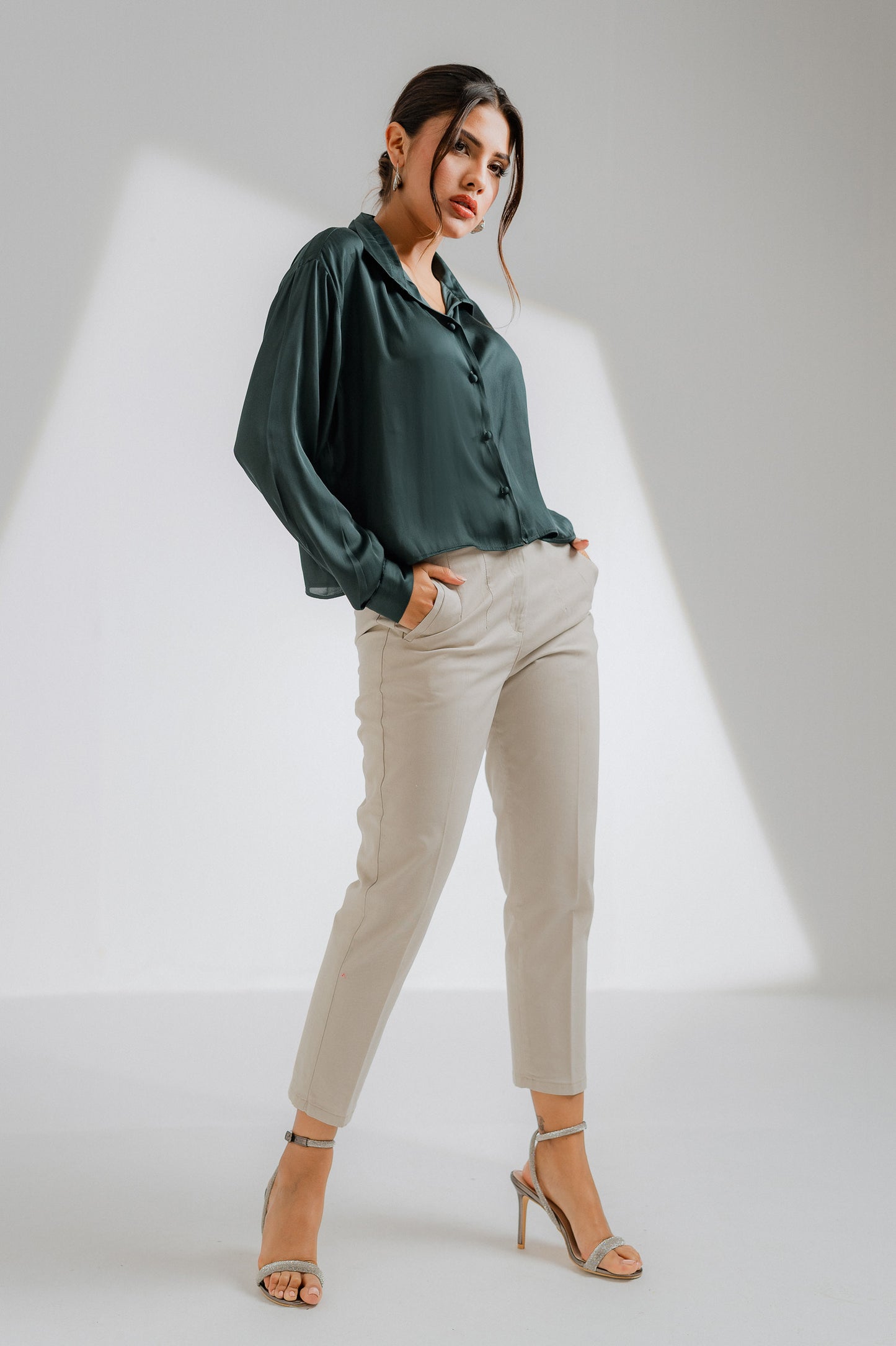 Cropped Green Silk Shirt - Hustle N Holla